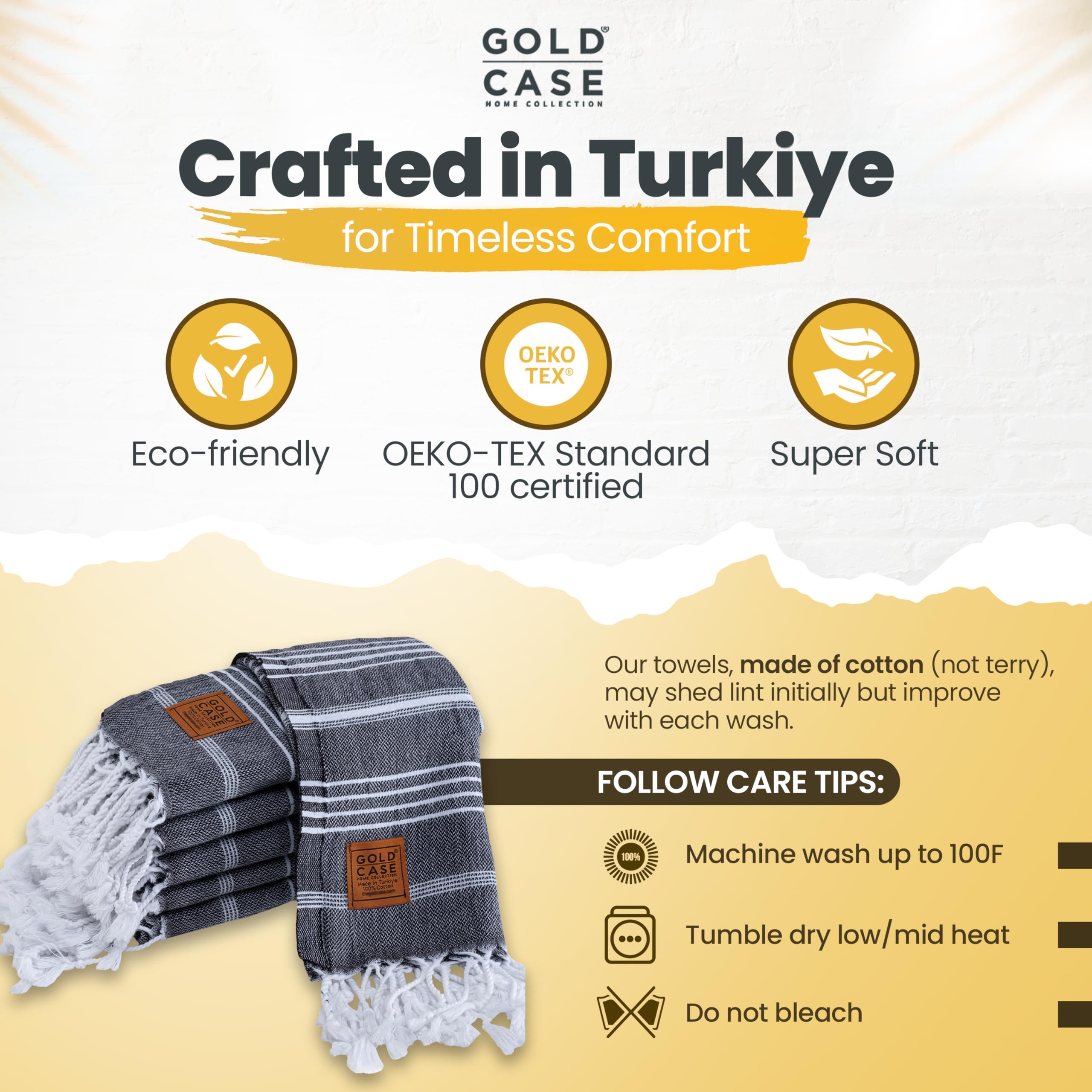 Gold Case Turkish Hand Towels For Bathroom Set Of 6-20 X 40-100% Cotton Bathroom Hand Towels - Lycia Kitchen Hand Towel For Spa,