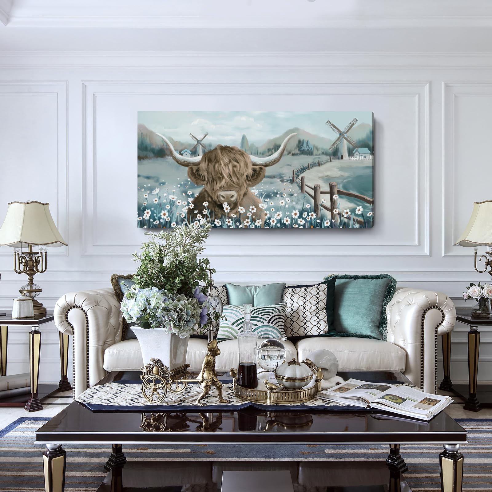 Large Highland Cow Canvas Wall Art For Living Room Rustic Farmhouse Landscape Painting Animal Canvas Print Cattle In The White D