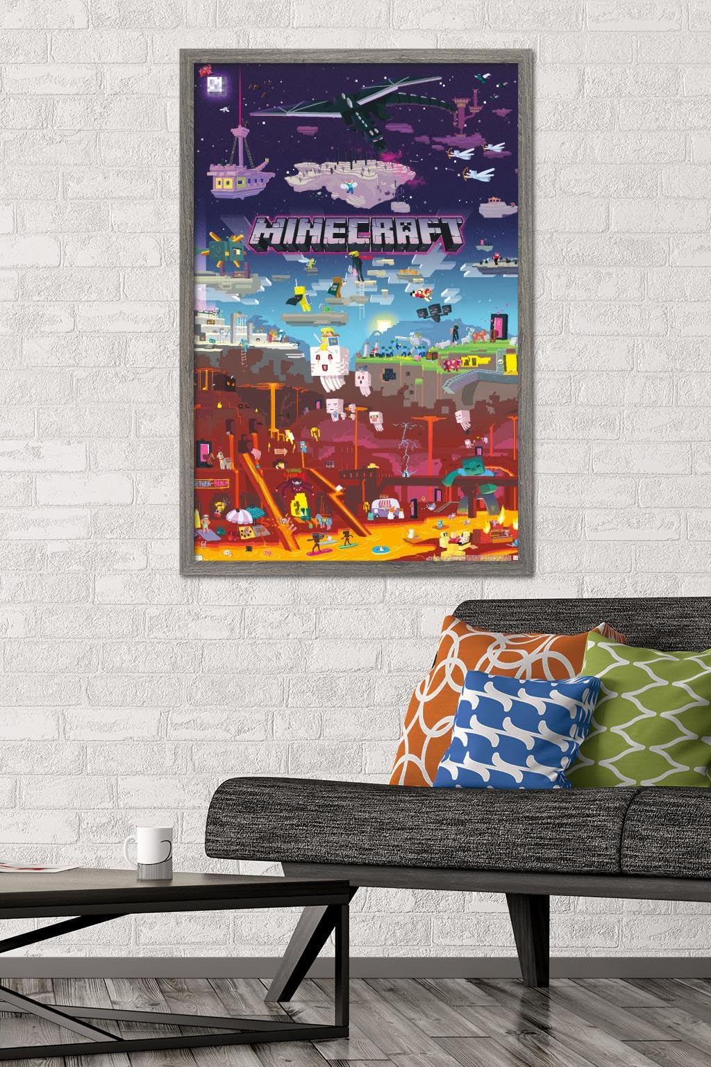 Trends International Minecraft - World Beyond Wall Poster, 22.375'' X 34'', Barnwood Framed Version