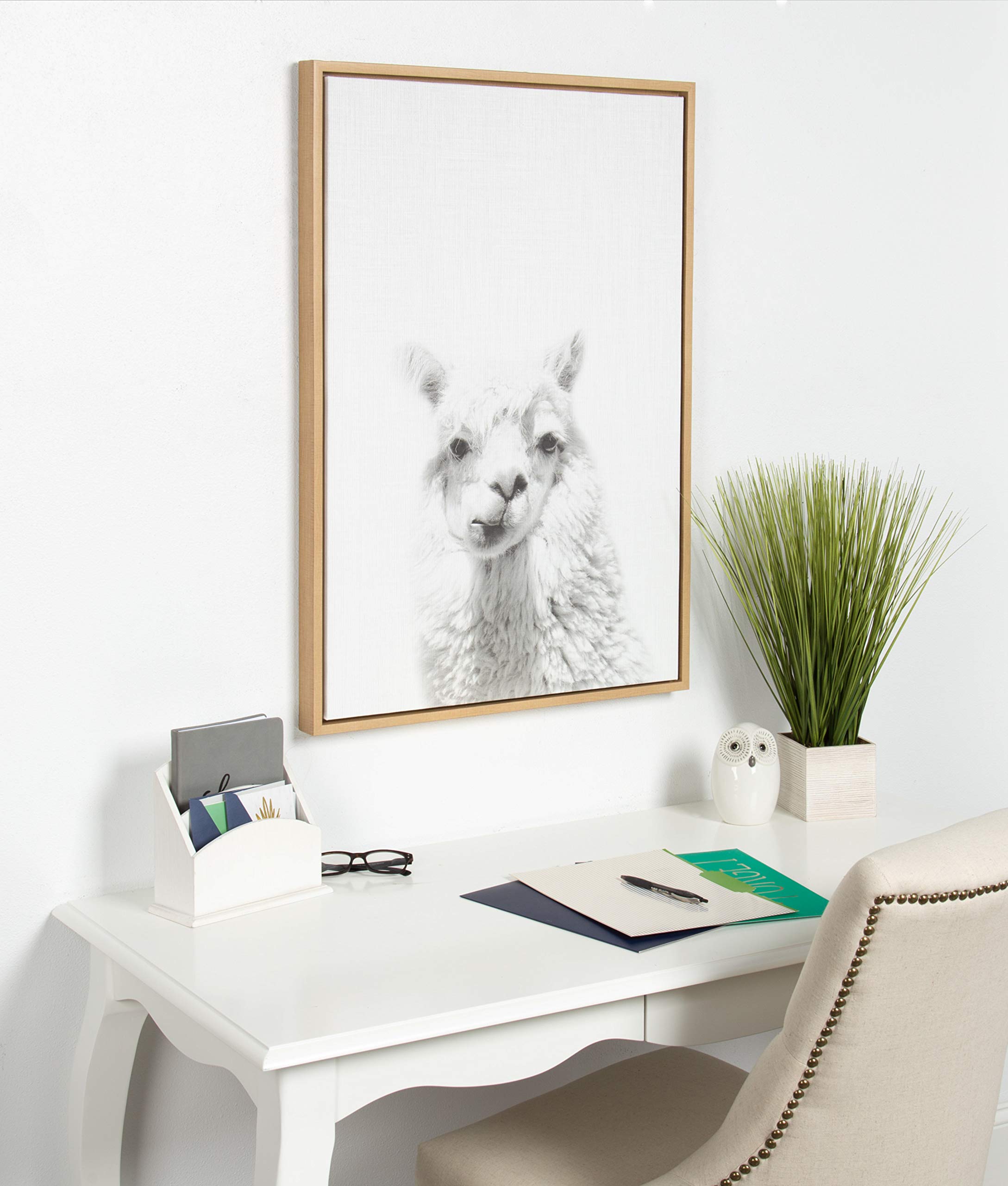 Kate And Laurel Sylvie Alpaca Animal Print Black And White Portrait Framed Canvas Wall Art By Simon Te Tai, 23X33 Natural