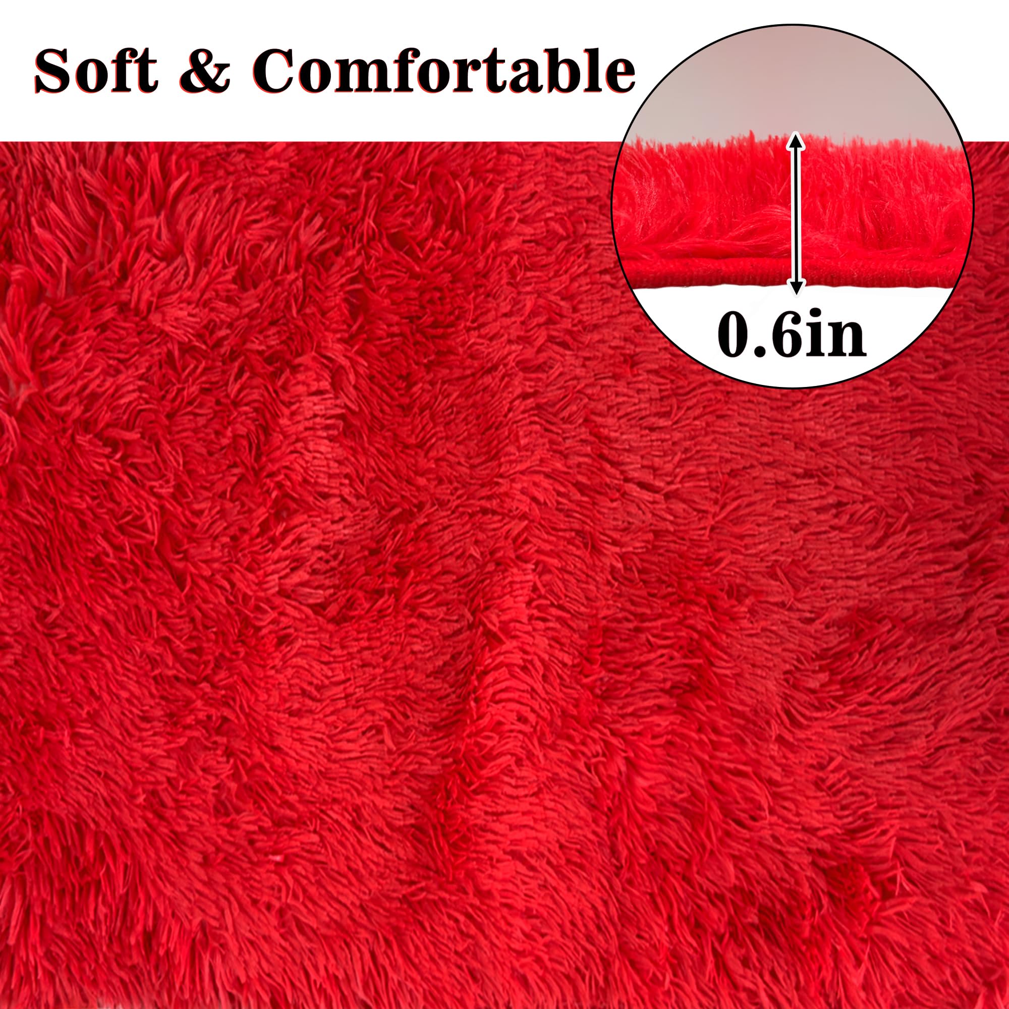 Eanpet Shaggy Bathroom Rugs Sets 3Piece Red Bath Mat For Bathroom Non-Slip Bathroom Mats Water Absorbent Bath Rug Floor Mats Sof