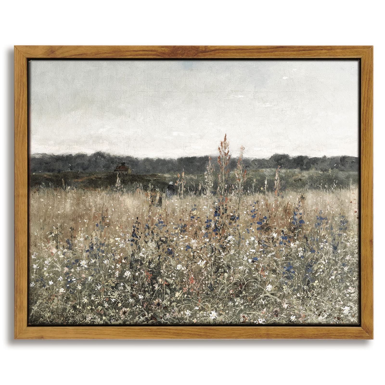 Insimsea Framed Canvas Wall Art Vintage Decor, Meadow With Flowers Painting Wall Art Prints, Landscape Wall Art For Living Room