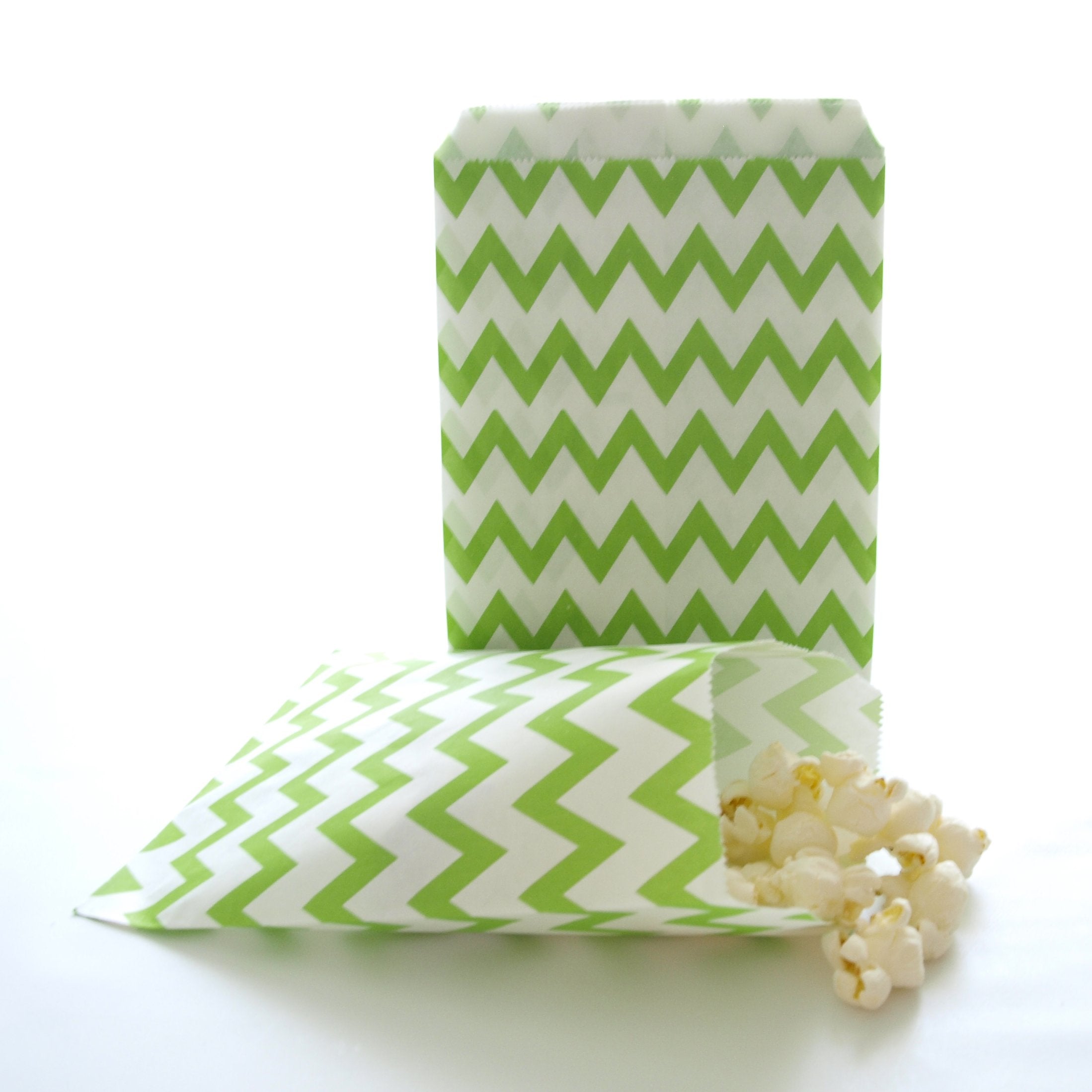 Food With Fashion Green Party Favor Candy Pack Bags, Goody Sacks, Party Candy Bags, Small Gift Bags, Green Chevron Bags (25 Pack