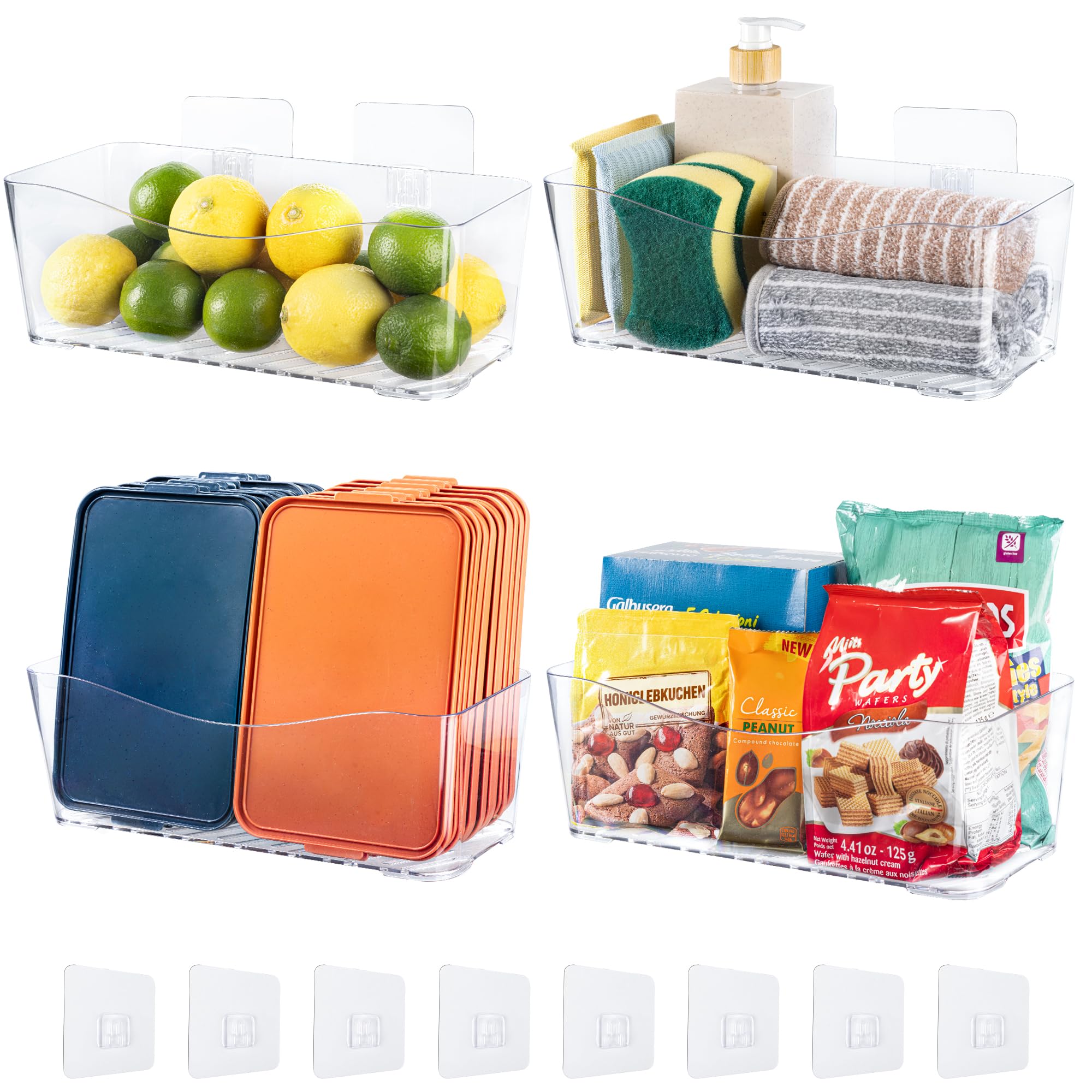 4Pack Large Cabinet Door Organizer, 11.4 Adhesive SpaceSaving Clear Bins