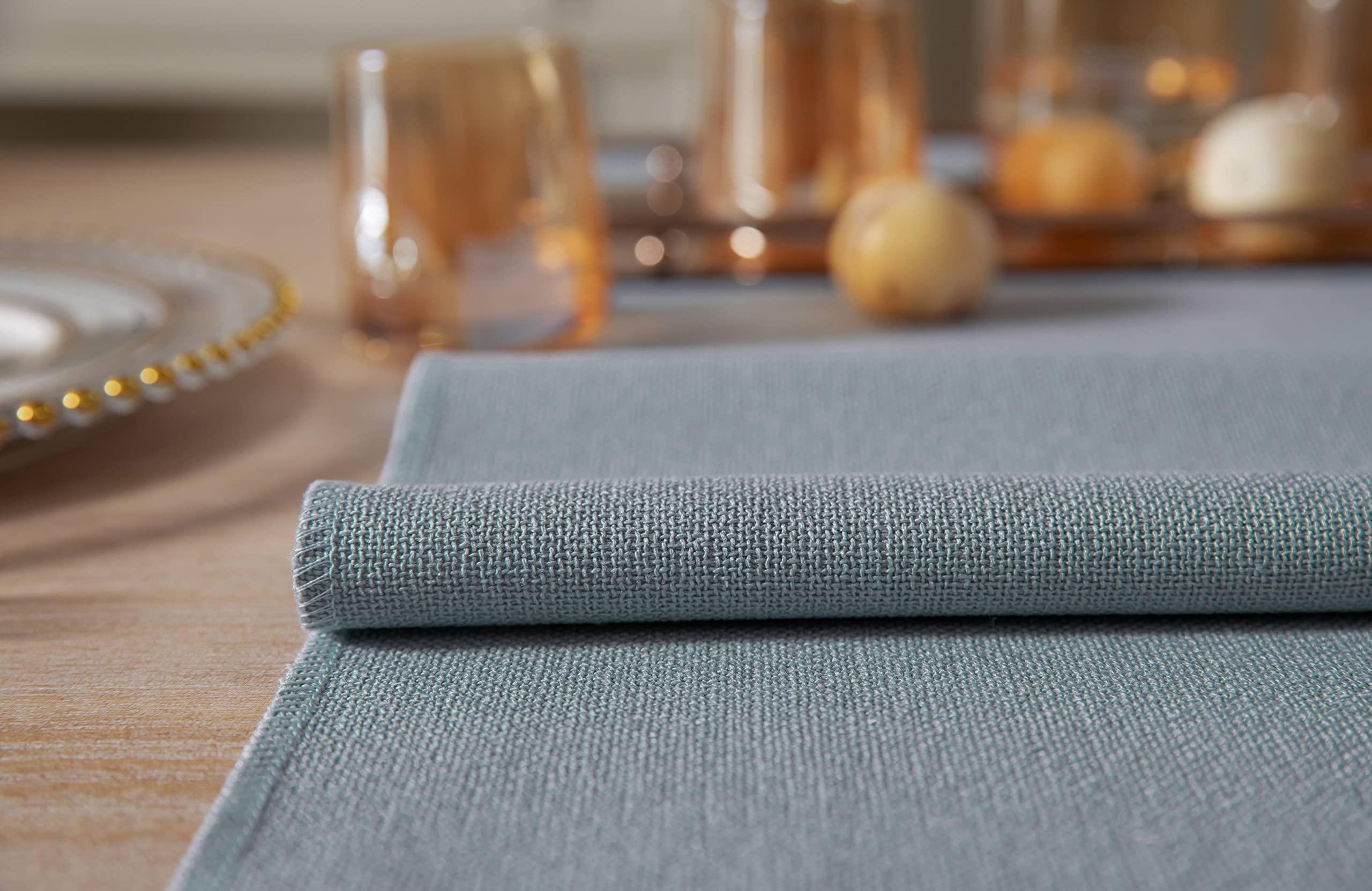 ZeeMart Dusty Blue Table Runners 90 Inches Long  Burlap Linen Style Rustic Farmhouse Table Runner  Long Boho Dining Table Runner  13x90 Inches  Light Dusty Blue