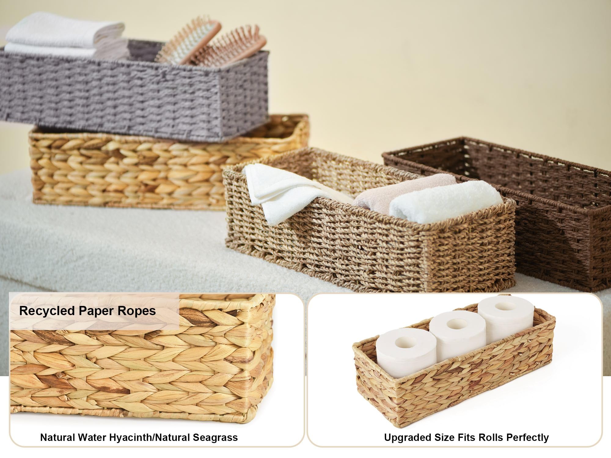 Storageworks Wicker Tank Topper Basket, Water Hyacinth Storage For Bathroom, 2 Pack