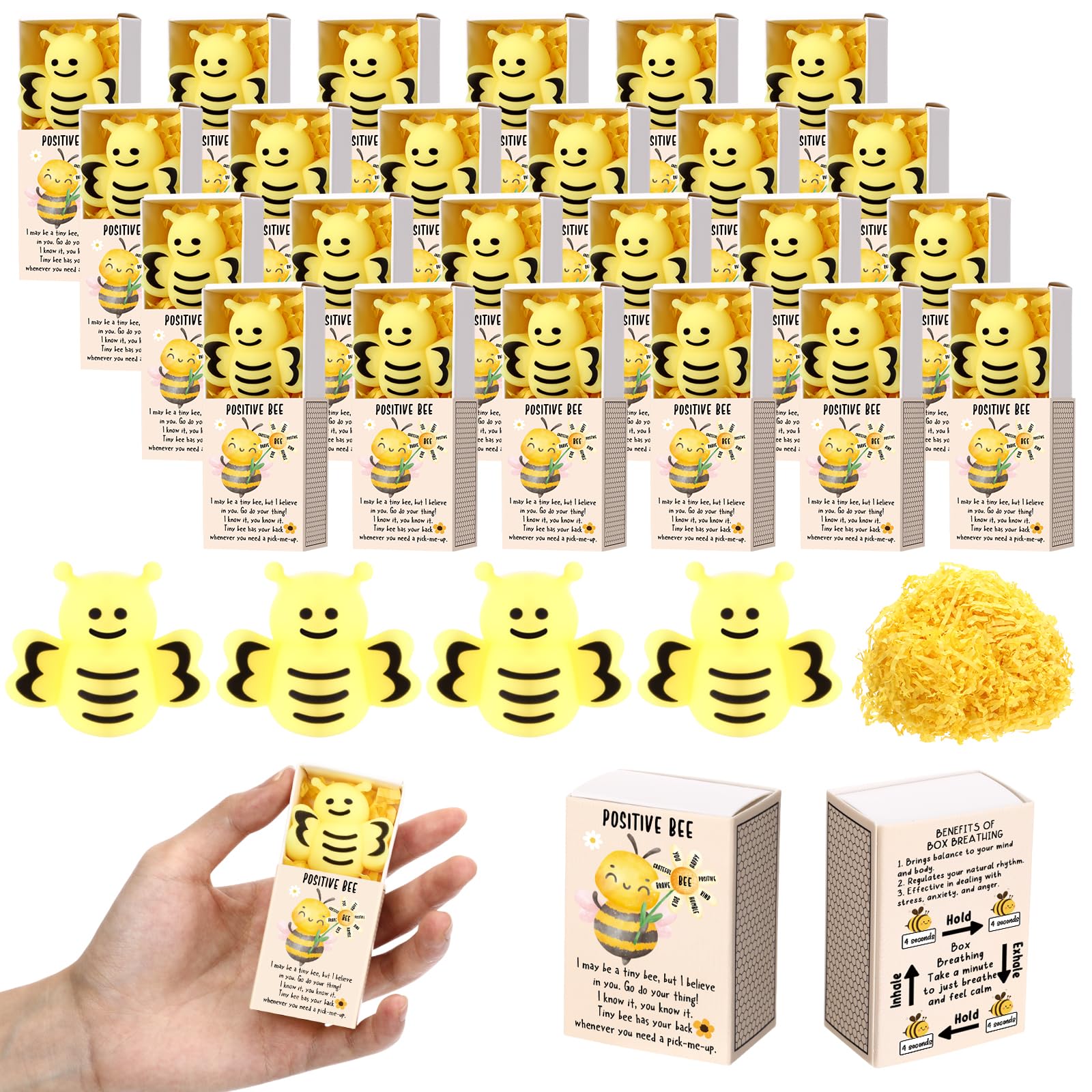 Wettarn 36 Sets Bee Gifts Positive Cute Stress Balls with Support Gift Boxes Inspirational Party Favors for Employee Coworker Fr