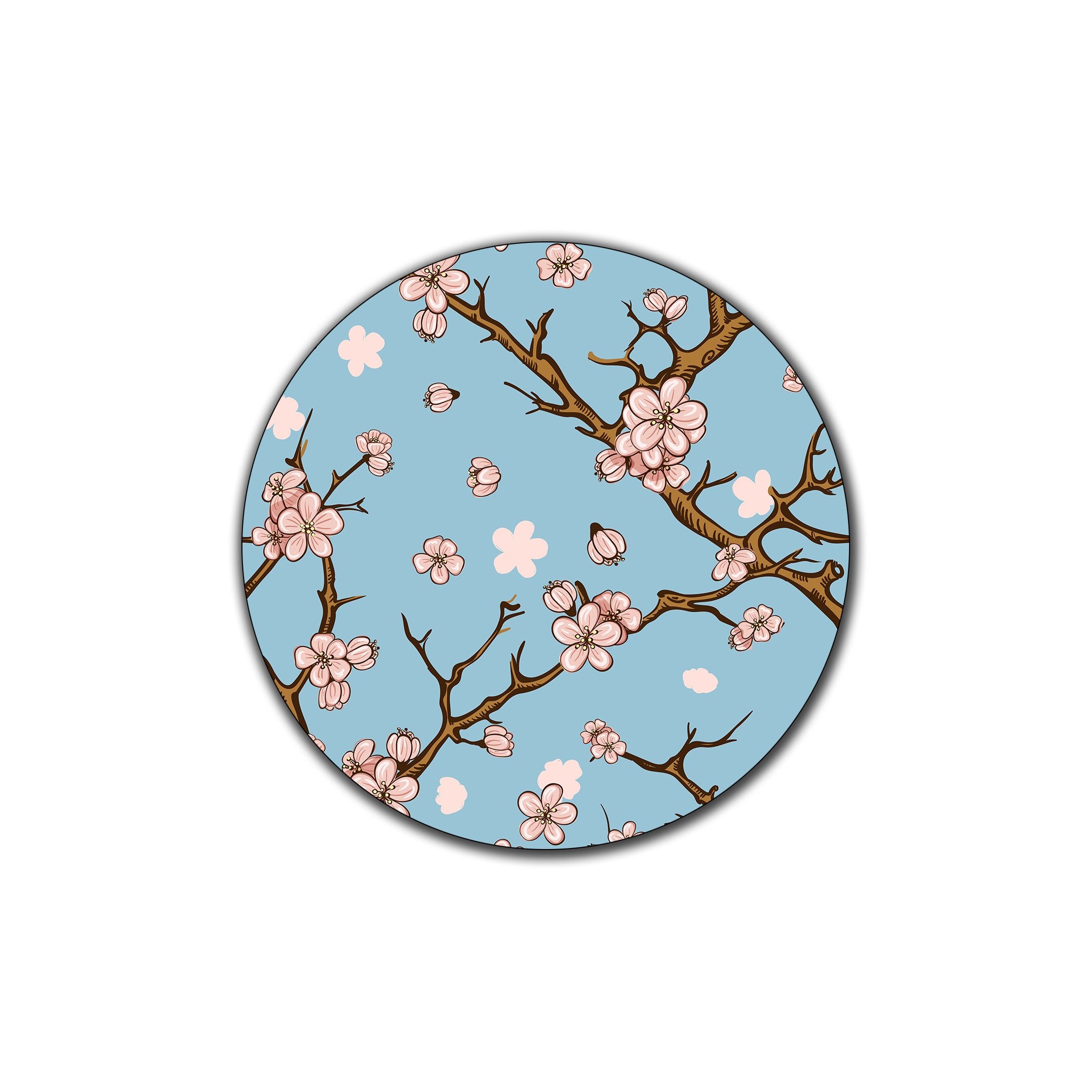 Cherry Blossom Pattern Round Coaster Set - Made Of Recycled Rubber - Set Of 4