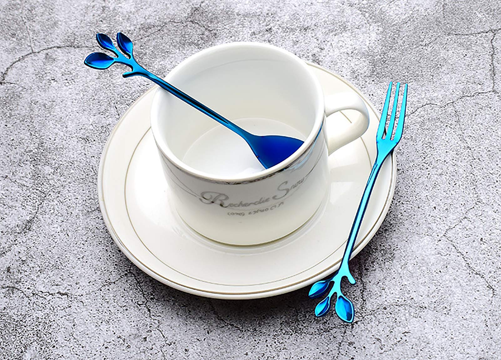 Turbokey Espresso Spoon Blue Leaf Stainless Steel Mini Coffee Spoon Sugar Spoon Ice Cream Tea Stirring Spoon Retro Dessert Spoon