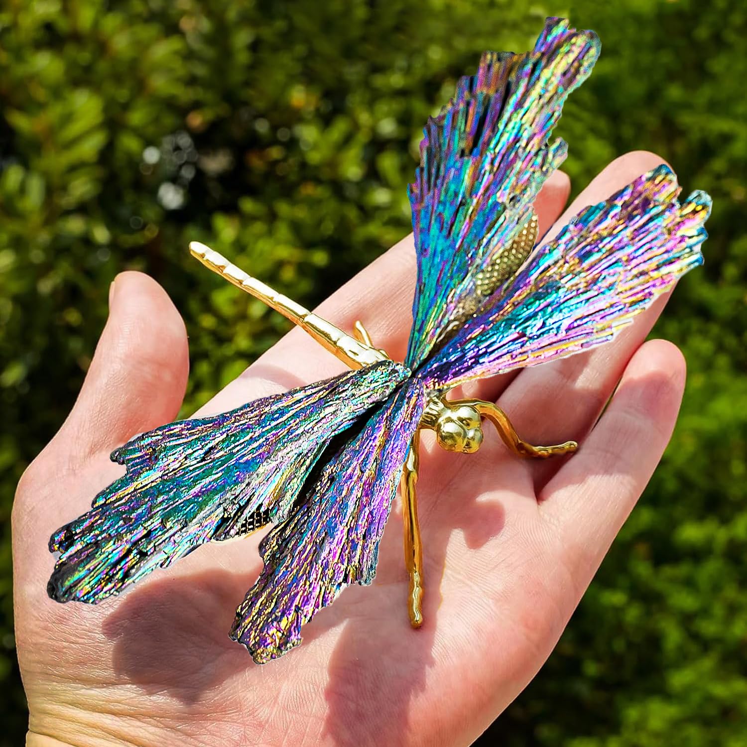 RJINGSHI Dragonfly Statue Natural Electroplated Tourmaline Dragonfly Decor Collection Natural Home Decor Healing Crystals Dragon