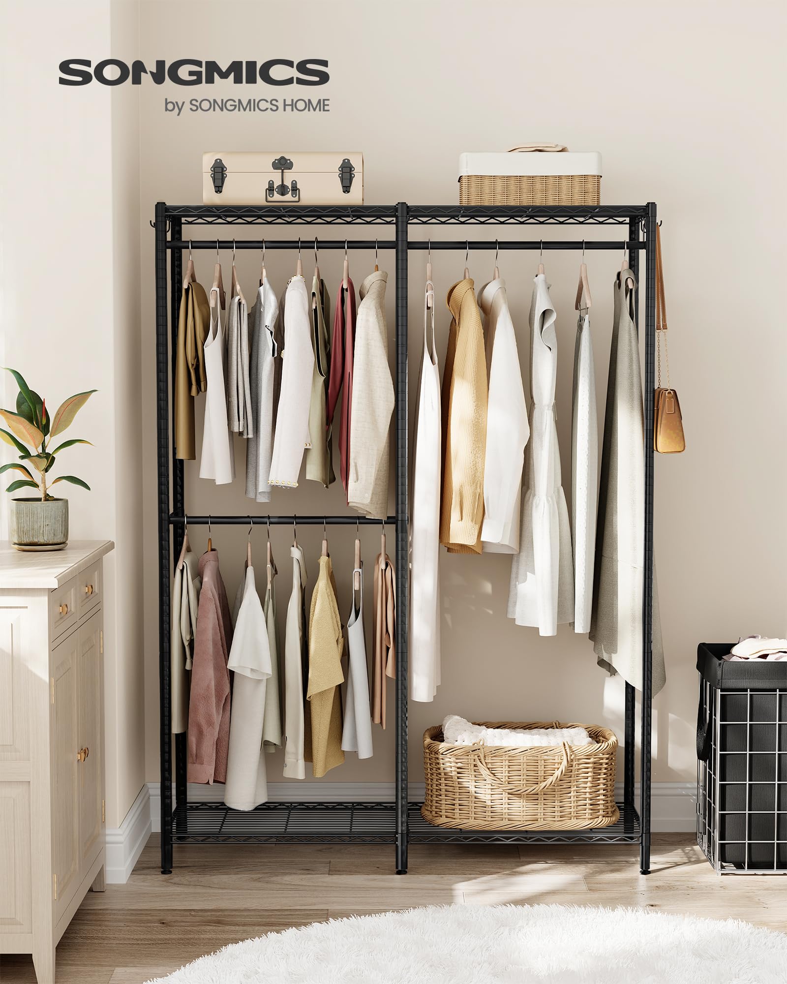 Songmics Clothes Rack, Freestanding Wardrobe Closet, Metal Clothing Racks, Heavy-Duty Garment Rack With Adjustable Shelves, Hang