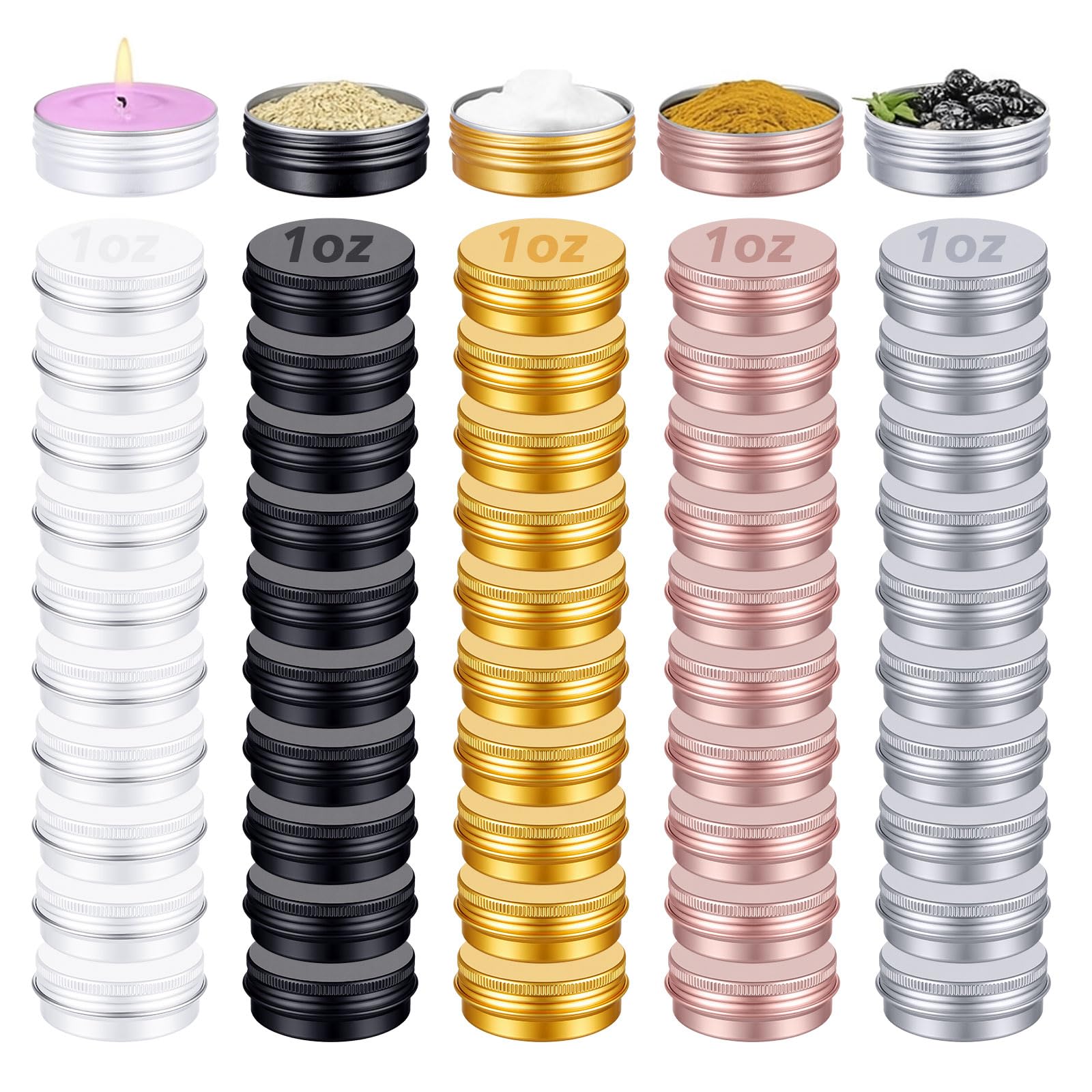 Otoolling 50 Pcs 1 oz Aluminum Tin Can with Lids Bulk for Lip Balm 5 Colors