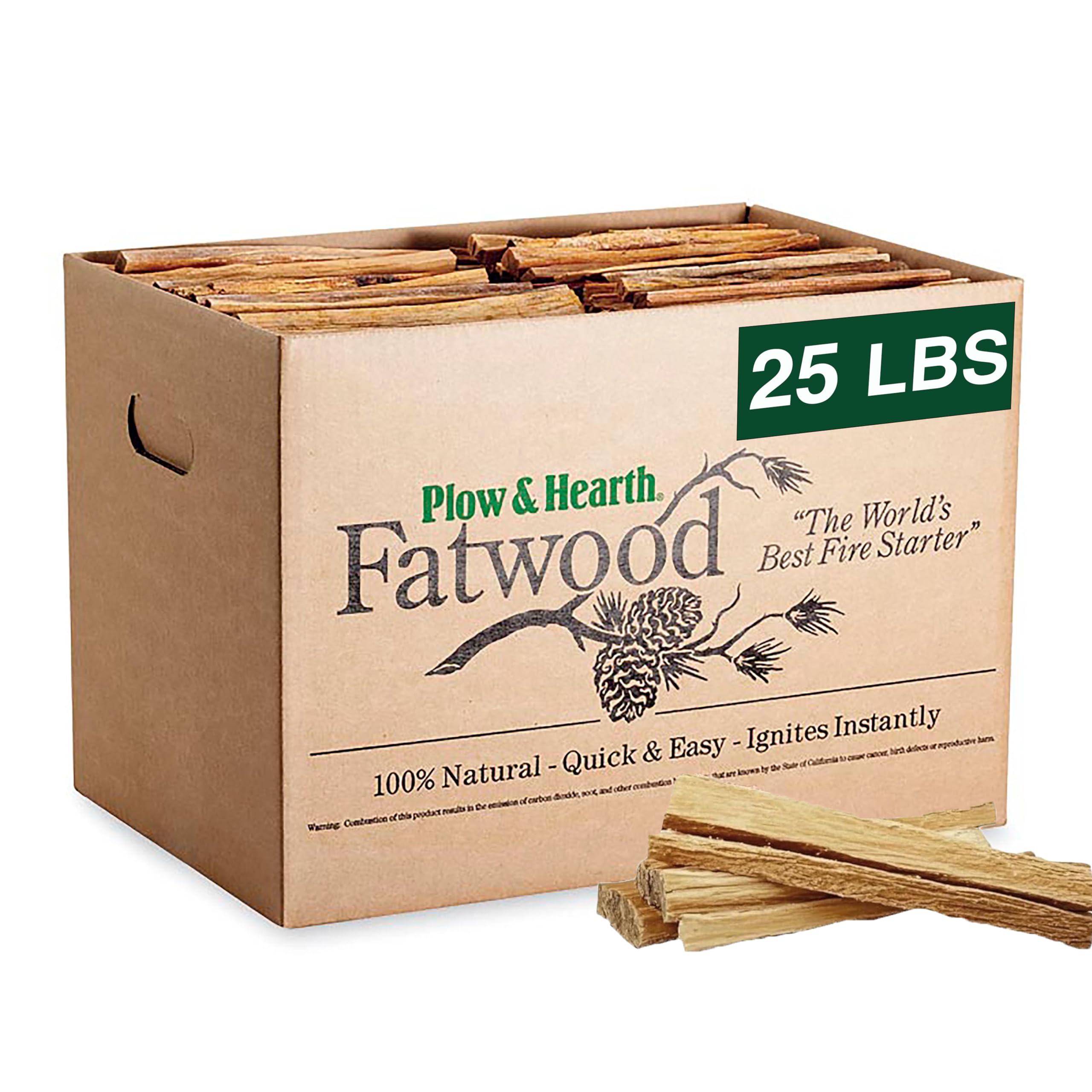 Plow & Hearth 25 LBS Fatwood Fire Starter Sticks Organic Kindling, Easy Ignition Fat Wood, All Natural Firestarters for Fire Pit