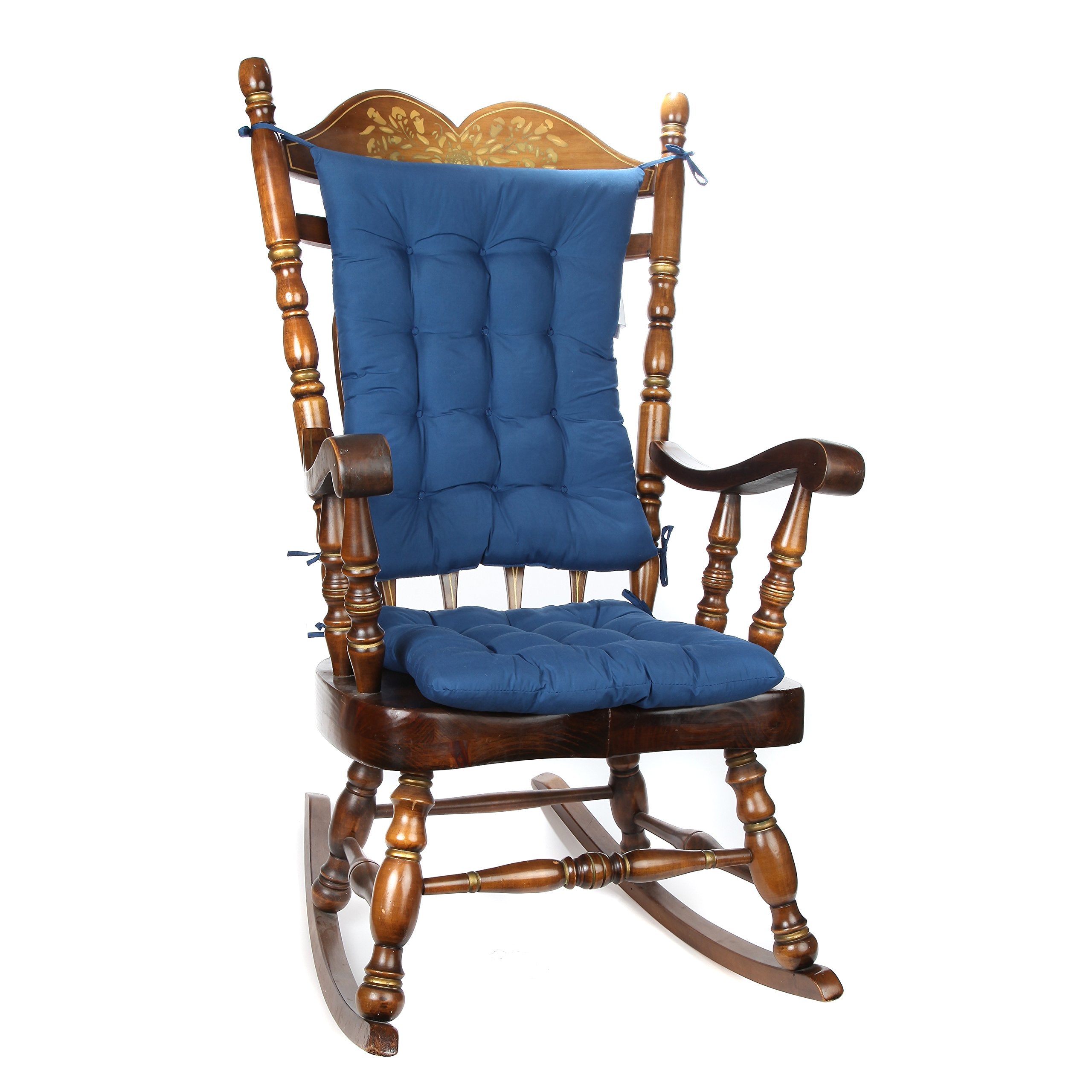 Trenton Gifts 2-Piece Padded Rocking Chair Cushion Set. Comfortable Blue Seat And Back Pad. Fits Most Rocking Chairs. Premium Qu