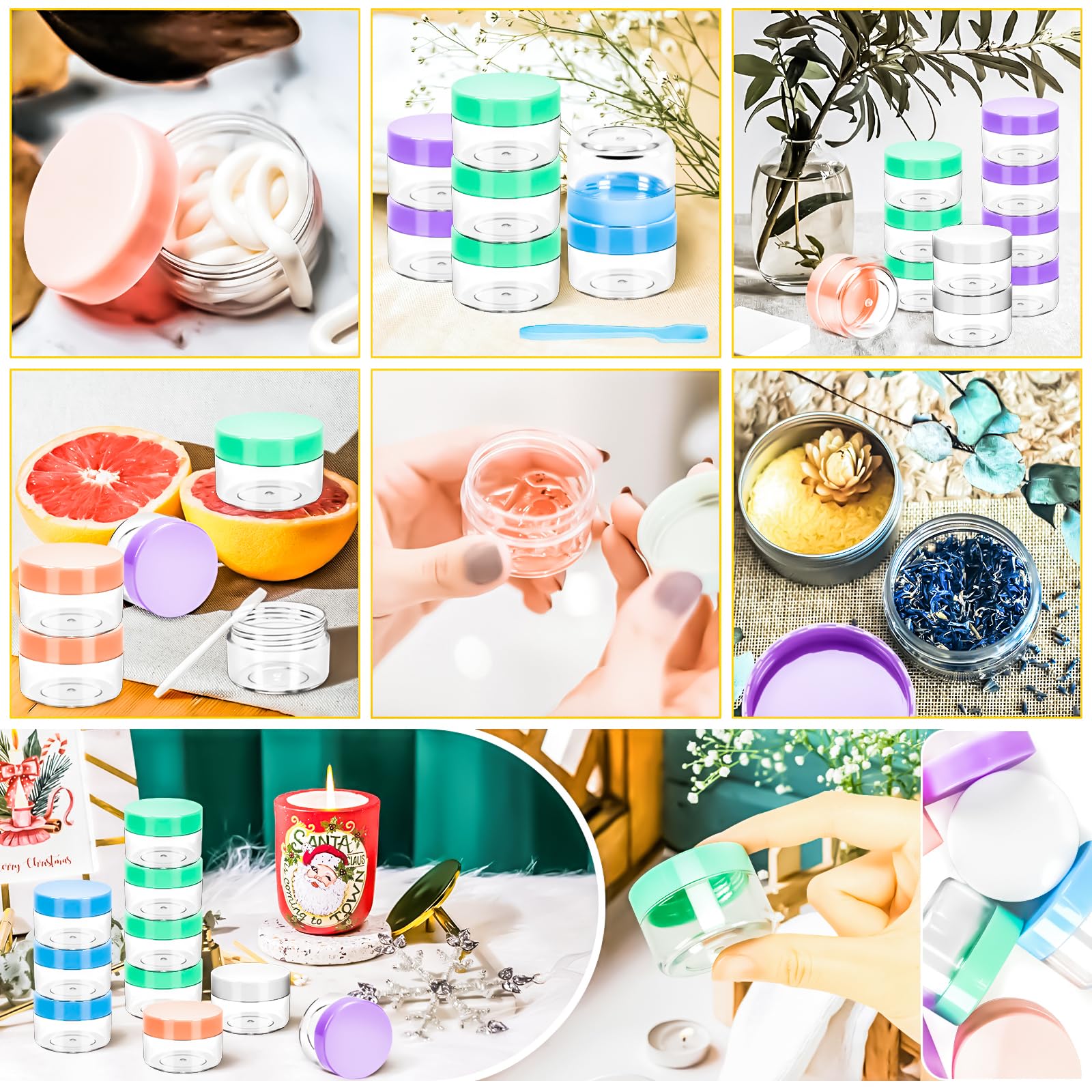 Motbach 40 Pcs 15G Empty Plastic Containers With Colored Lids,Small Makeup Sample Containers,0.5Oz Small Sample Pot Jars Round T