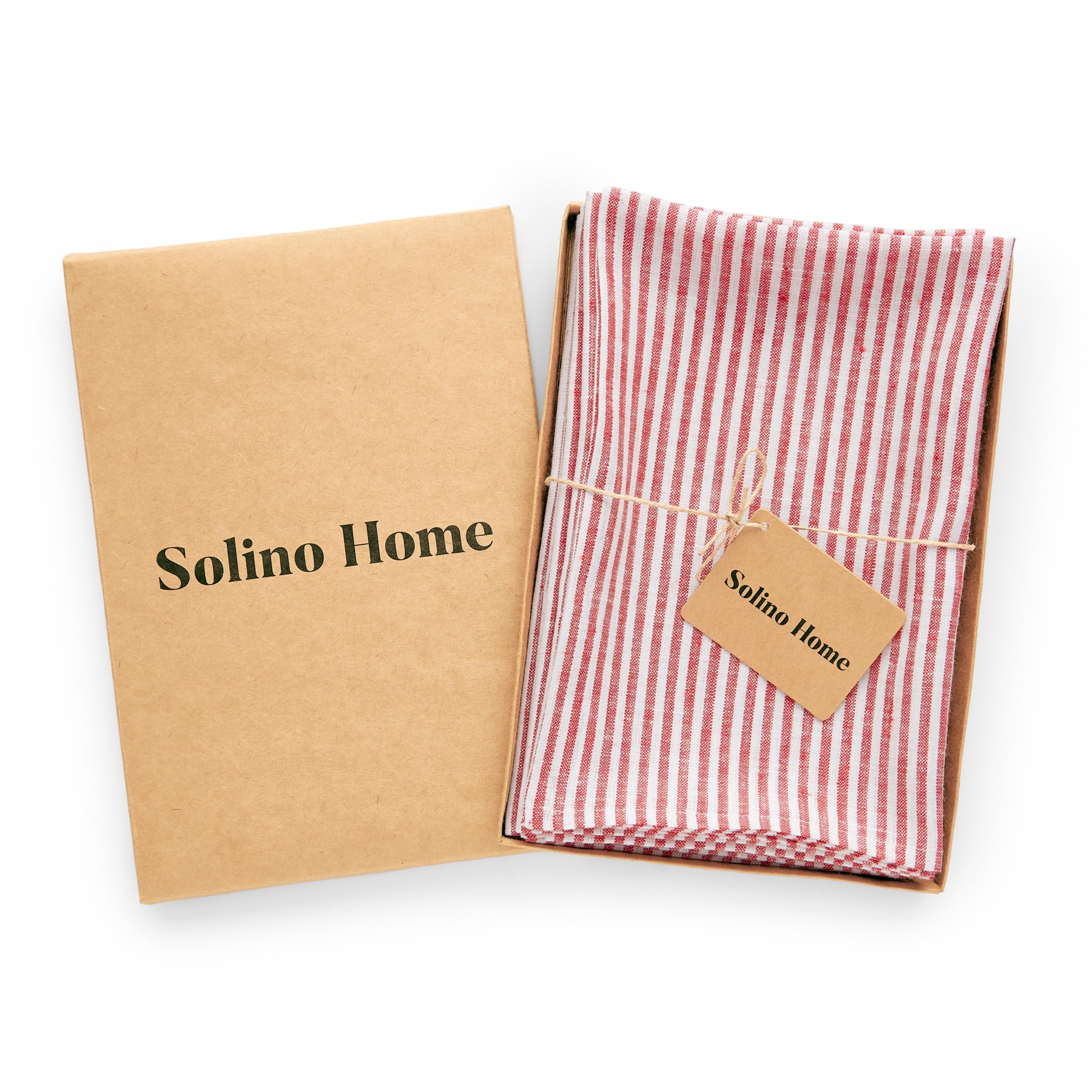 Solino Home Stripe Linen Dinner Napkins 20 X 20 Inch - 100% Pure Linen Red And White Cloth Napkins Set Of 4 For Spring - Narrow