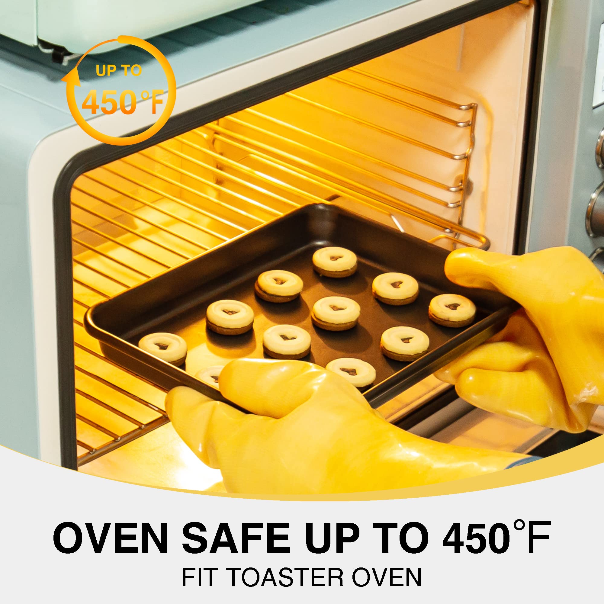 Hongbake 2 Pack 9.7X7.5 '' Toaster Oven Pans For Baking, 57% Thicker Nonstick 1/8 Cookie Sheet Pan Set, Small Baking Tray, Dishw