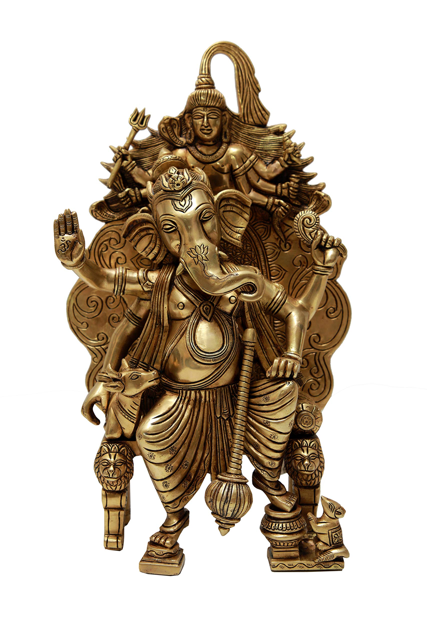 Kalarambh Brass Ganesha/Ganesh/Ganpati Idol Murti Statue For Home Pooja Puja Mandir Decor Collectible Handicraft Art, Yellow, 9.