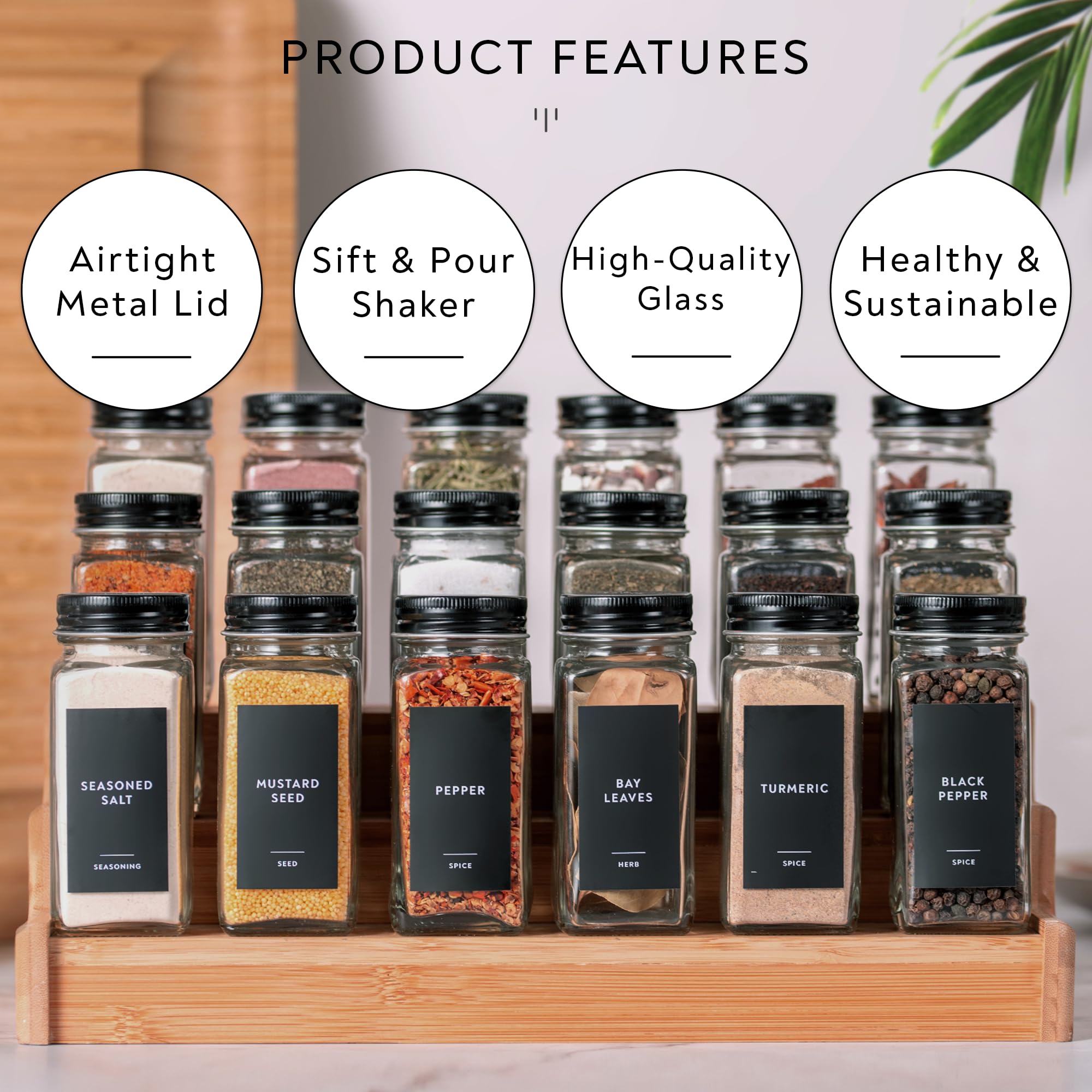 Laramaid 4Oz 24Pack Spice Jars With 455 Black Vinyl Spice Labels, Shaker Lids Dispenser With Airtight Black Metal Caps, Cleaning