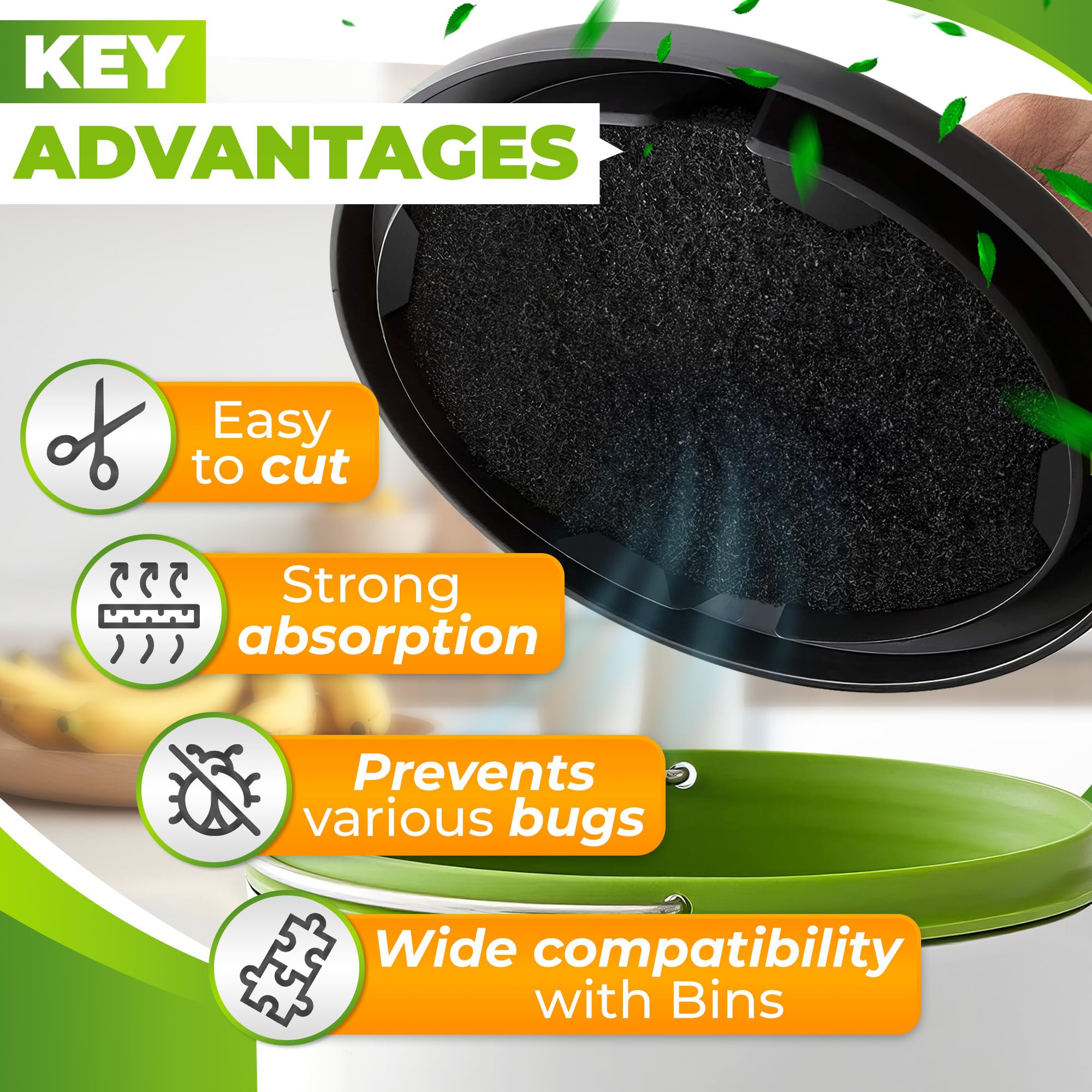 Charcoal Filters For Compost Bucket For Kitchen - 12Pcs Replacement Activated Charcoal Filter Kitchen Compost Bin 6.7 Inch - Gar