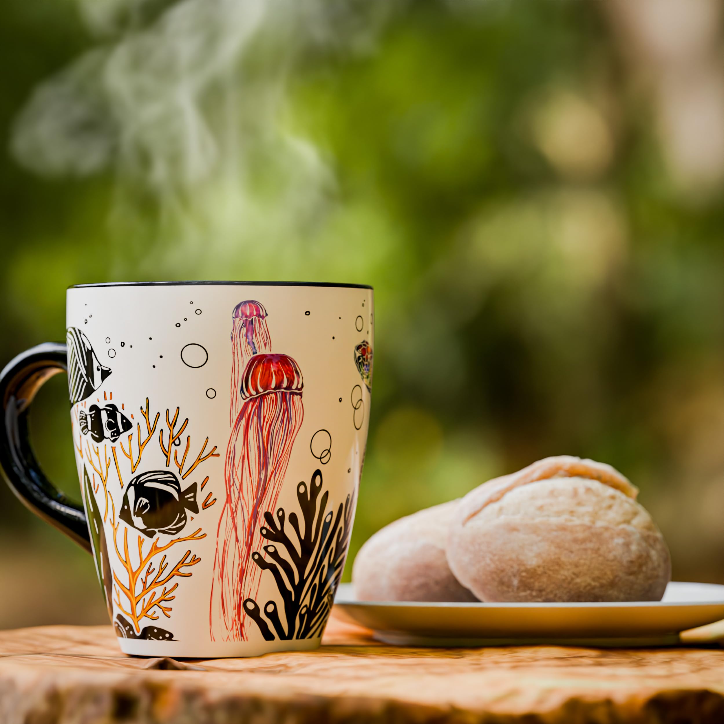 Color Changing Sea Turtle Coffee Mug 12oz - Heat Sensitive Ceramic Cup with Ocean Reef & Coral Design, Coastal Beach Theme Mug,