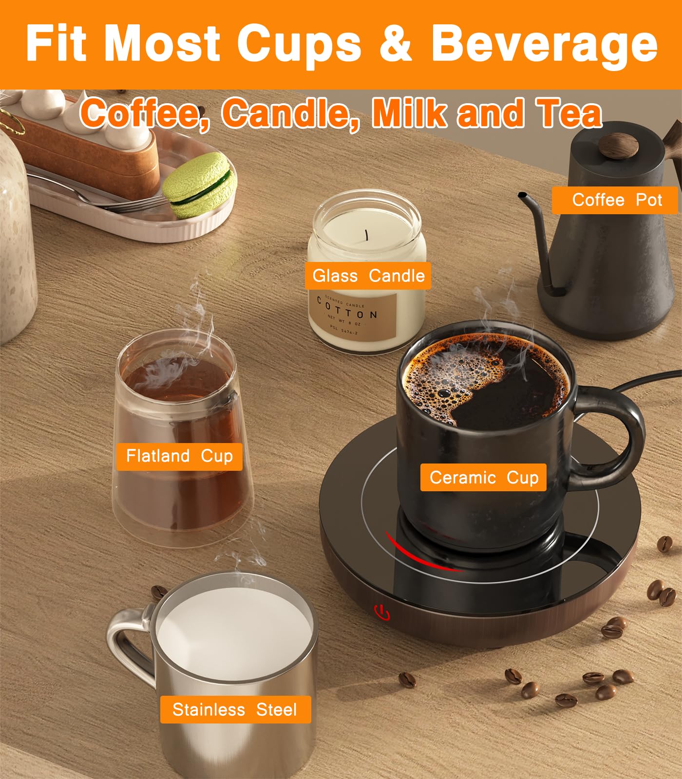 Kepwam Coffee Mug Warmer With Gravity Sensor, Mug Warmer For Desk With Led Light, 3 Temp Settings & 6H Auto Shut Off Coffee Warm