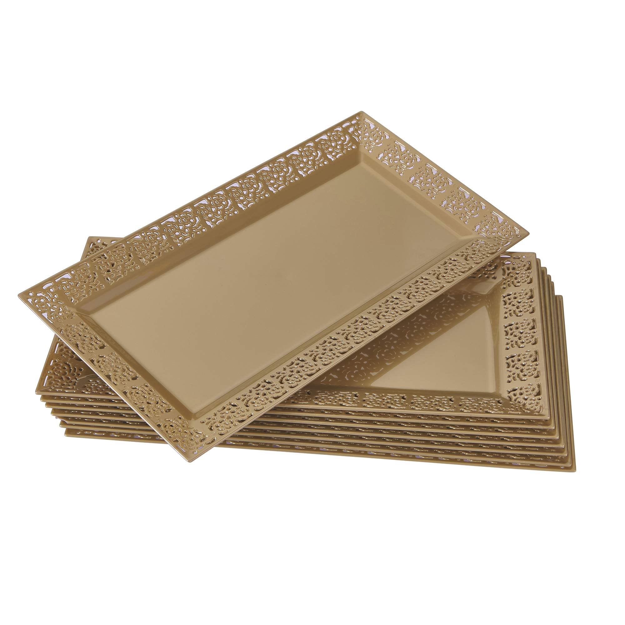 Silver Spoons Disposable Lace Trays | For Upscale Wedding & Dining | 6 Pc | Gold | 14' X 7 . 5'