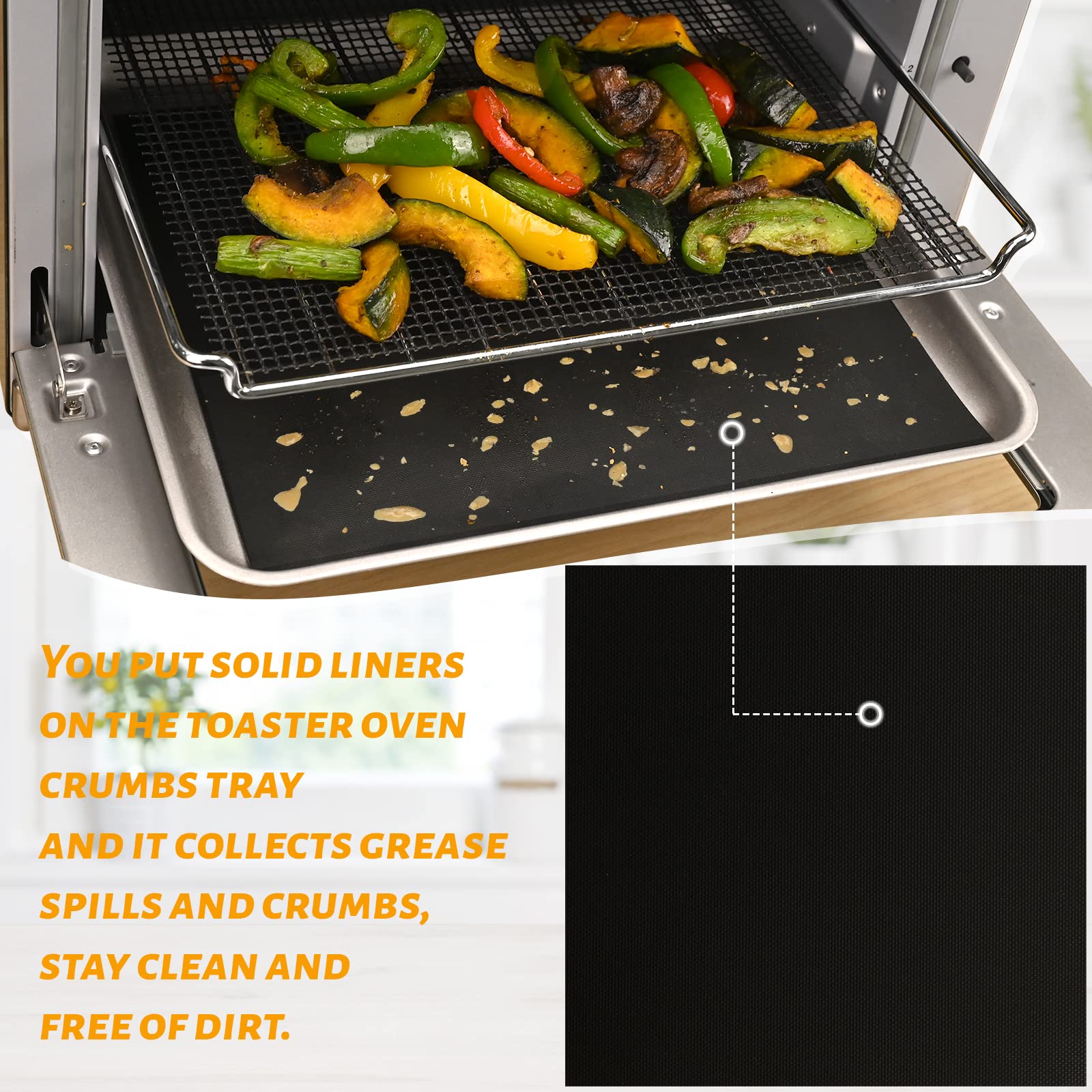 Wmkgg 12 Inch Square Air Fryer Liners Set, 3 Pack Non-Stick Reusable Toaster Oven Mat Compatible With Ninja Foodi Flip Sp101/Sp2