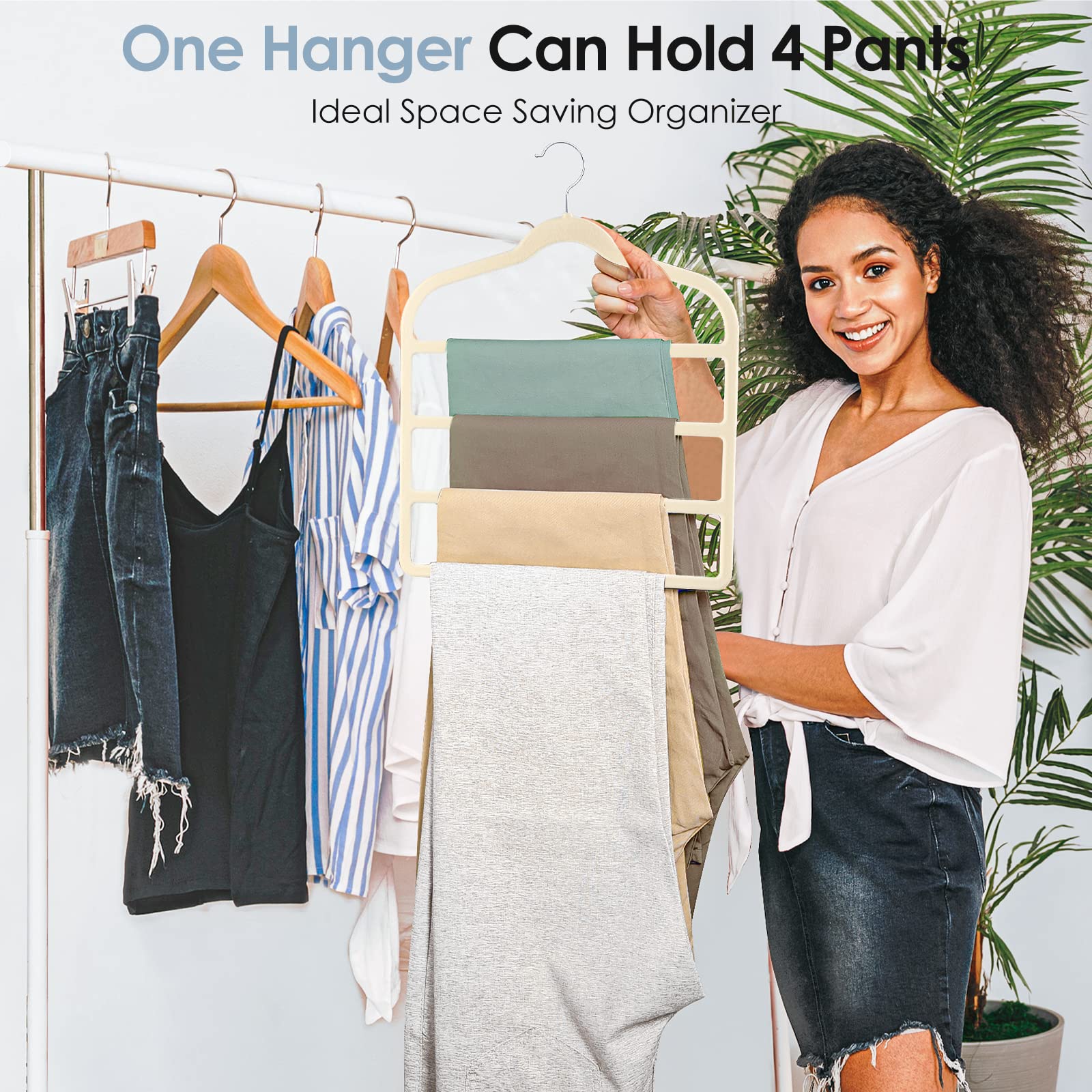 Velvet Hangers Space Saving Non Slip Pant Velvet Hangers  DUDUCOFU 8 Pack Beige Velvet Hangers Multi Layer Clothes Hangers Closet Organizer for Pants Jeans Trousers Scarf