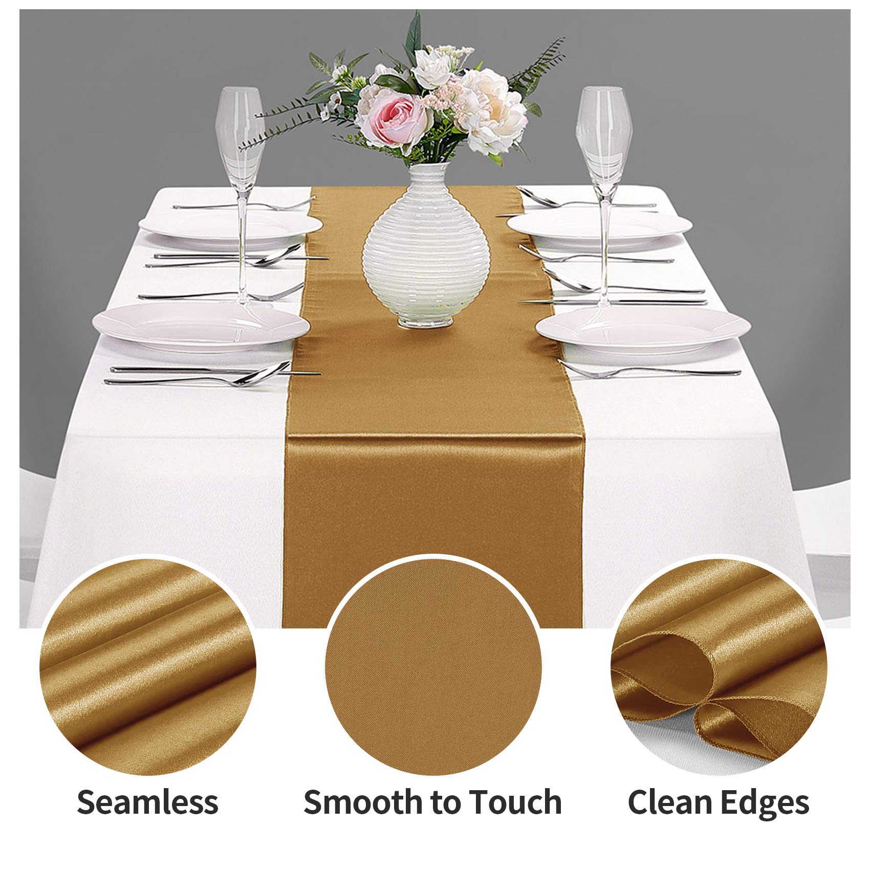 10-Pack Satin Table Runner Old Gold 12 X 108 Inches Long, Table Runners For Wedding, Birthday Parties, Banquets Decorations(10 P