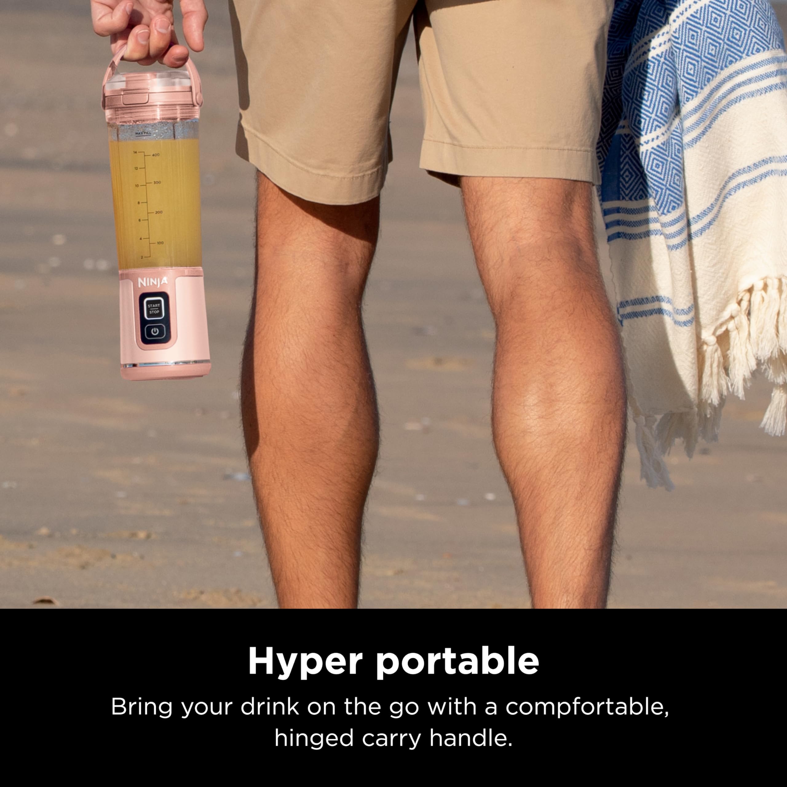 Ninja BC155PS Portable Blender, Cordless, 18oz, BPA Free, Leakproof, Peach & Stone