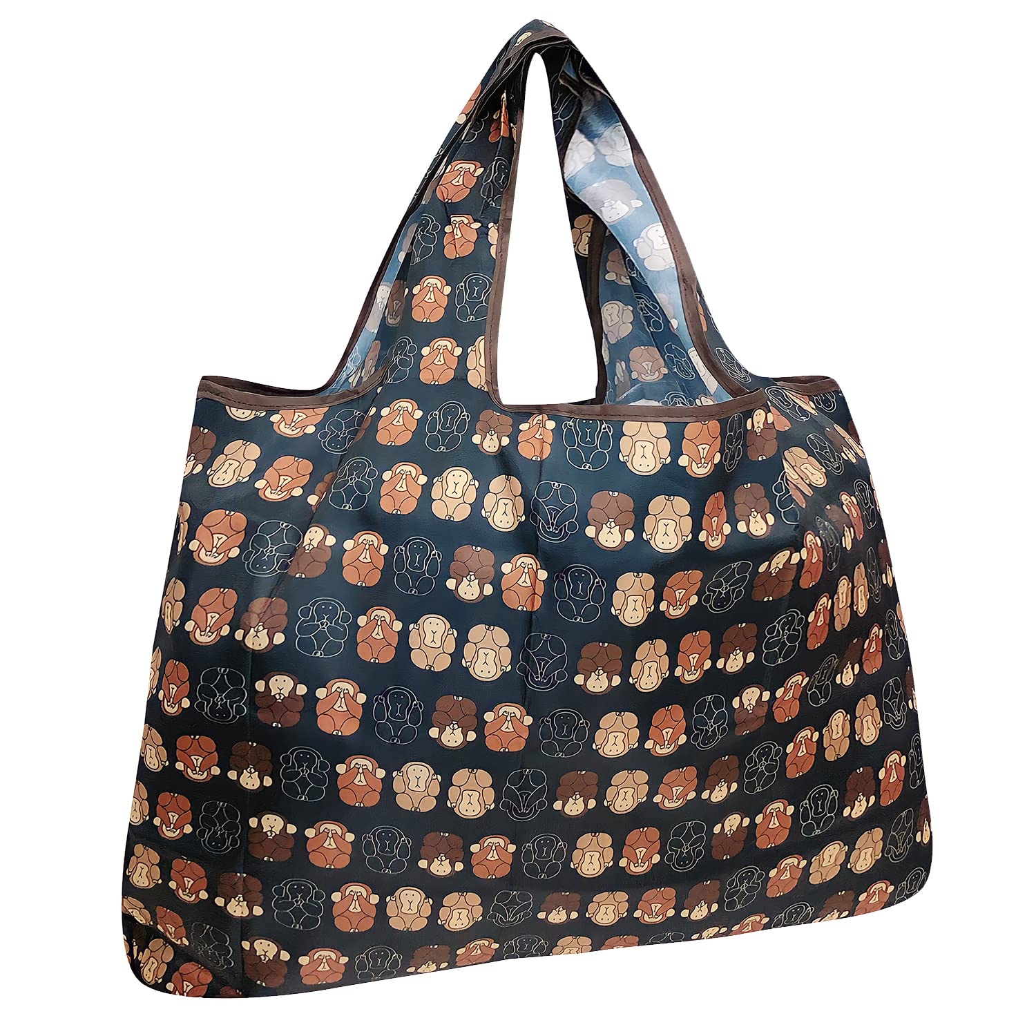 Allydrew Large Foldable Tote Nylon Reusable Grocery Bags, Monkey Business
