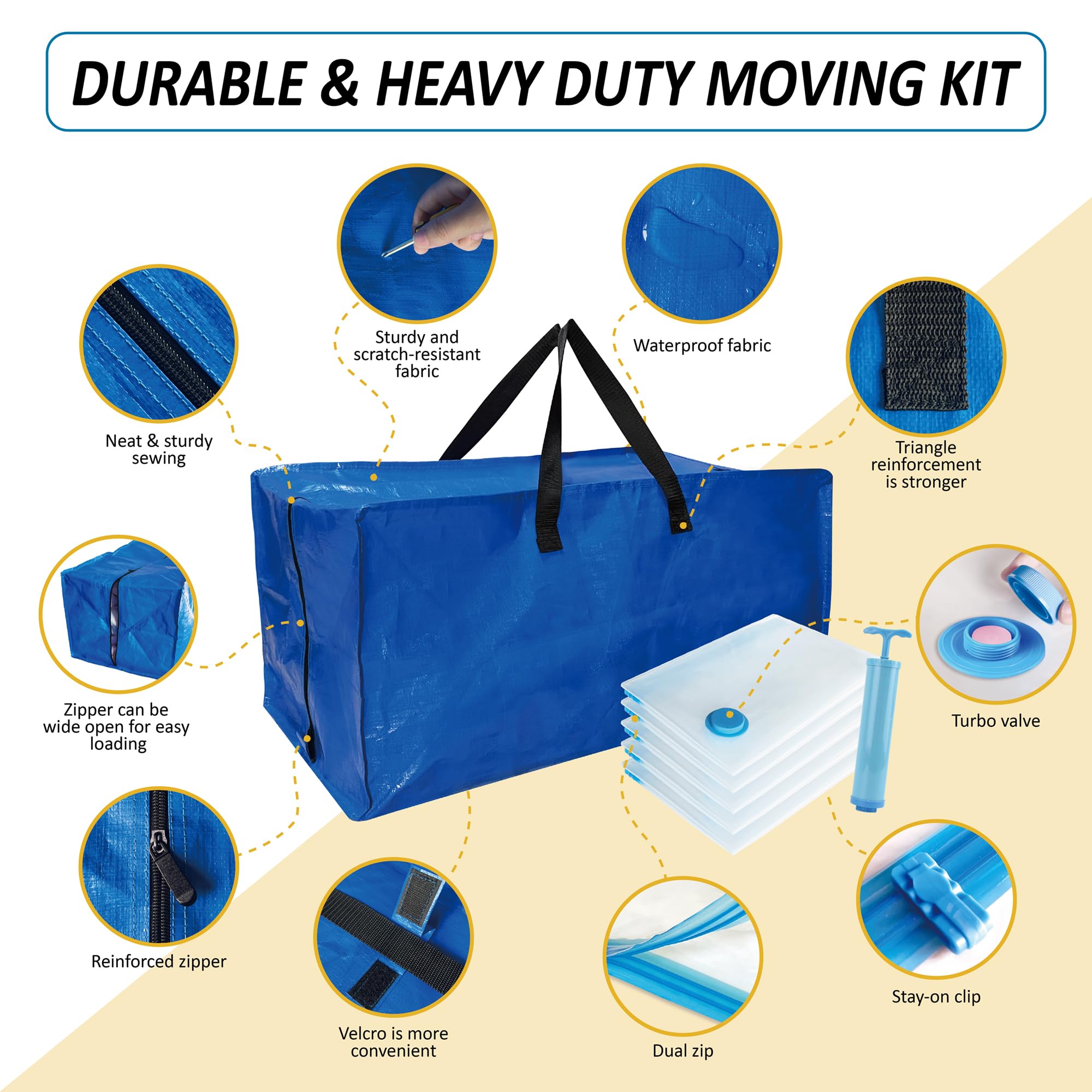 10 Pack Heavy Duty Extra Large Moving Bags with Backpack Straps & Vacuum Storage Bags Moving Supply Combo  Moving Totes with Handles & Zippers for Space Saving  Fold Flat  Includes Vacuum Bags