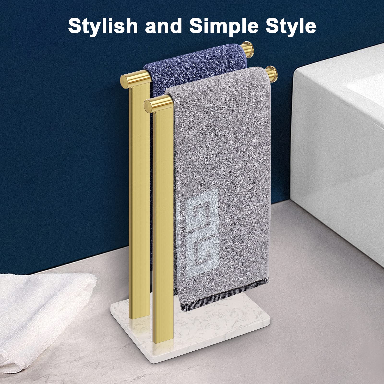 Nearmoon Hand Towel Holder With Balanced Marble Base, Sus304 Stainless Steel Stand Towel Ring L Shape Hand Towel Rack Free-Stand