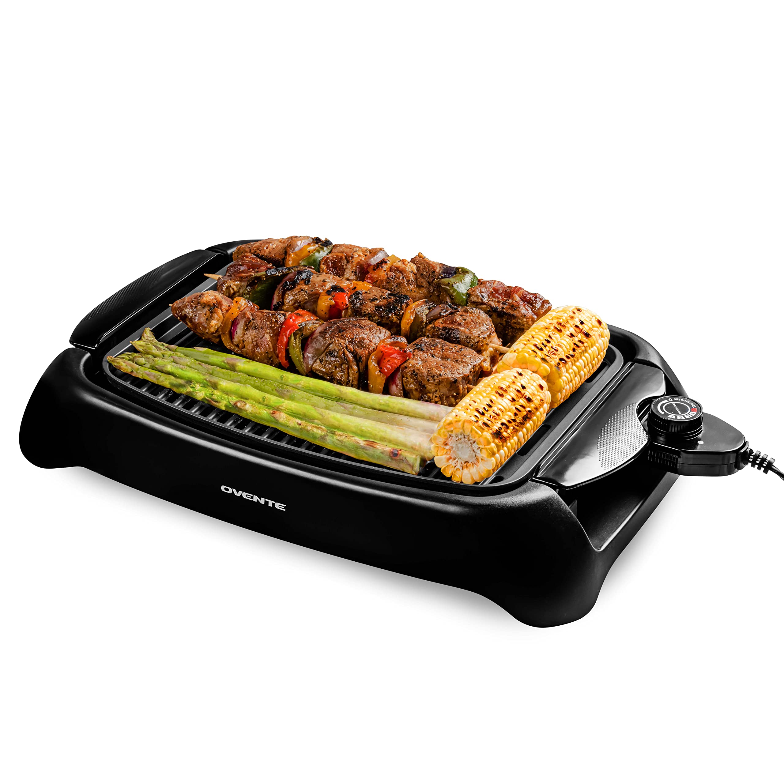 Ovente Electric Indoor Grill With 13X10 Inch Non-Stick Cooking Surface, 1000W Fast Heat Up Power, Adjustable Temperature, Remova