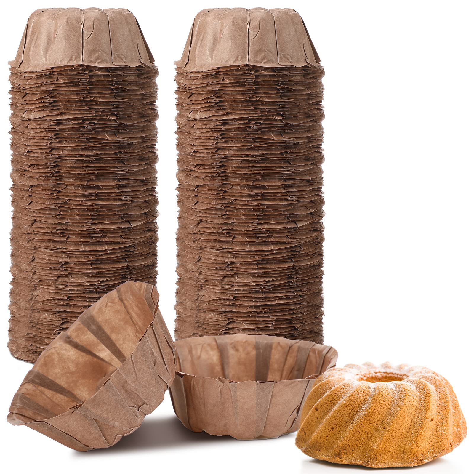 100 Pieces Mini Fluted Tube Baking Mold Nonstick Round Fluted Cake Mold Paper Mini Muffin Pan Disposable Tube Cake Pan For Brown