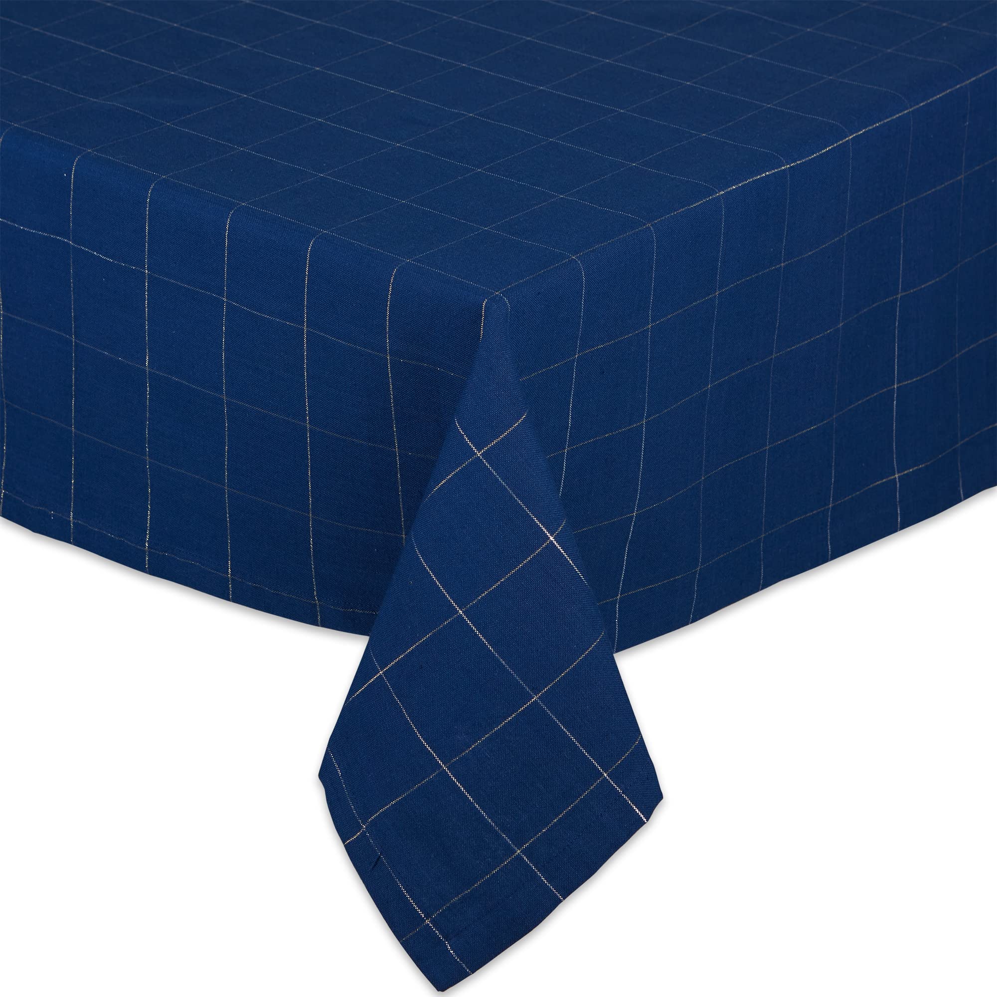 BLUE METALLIC WINDOWPANE TABLECLOTH 60x84