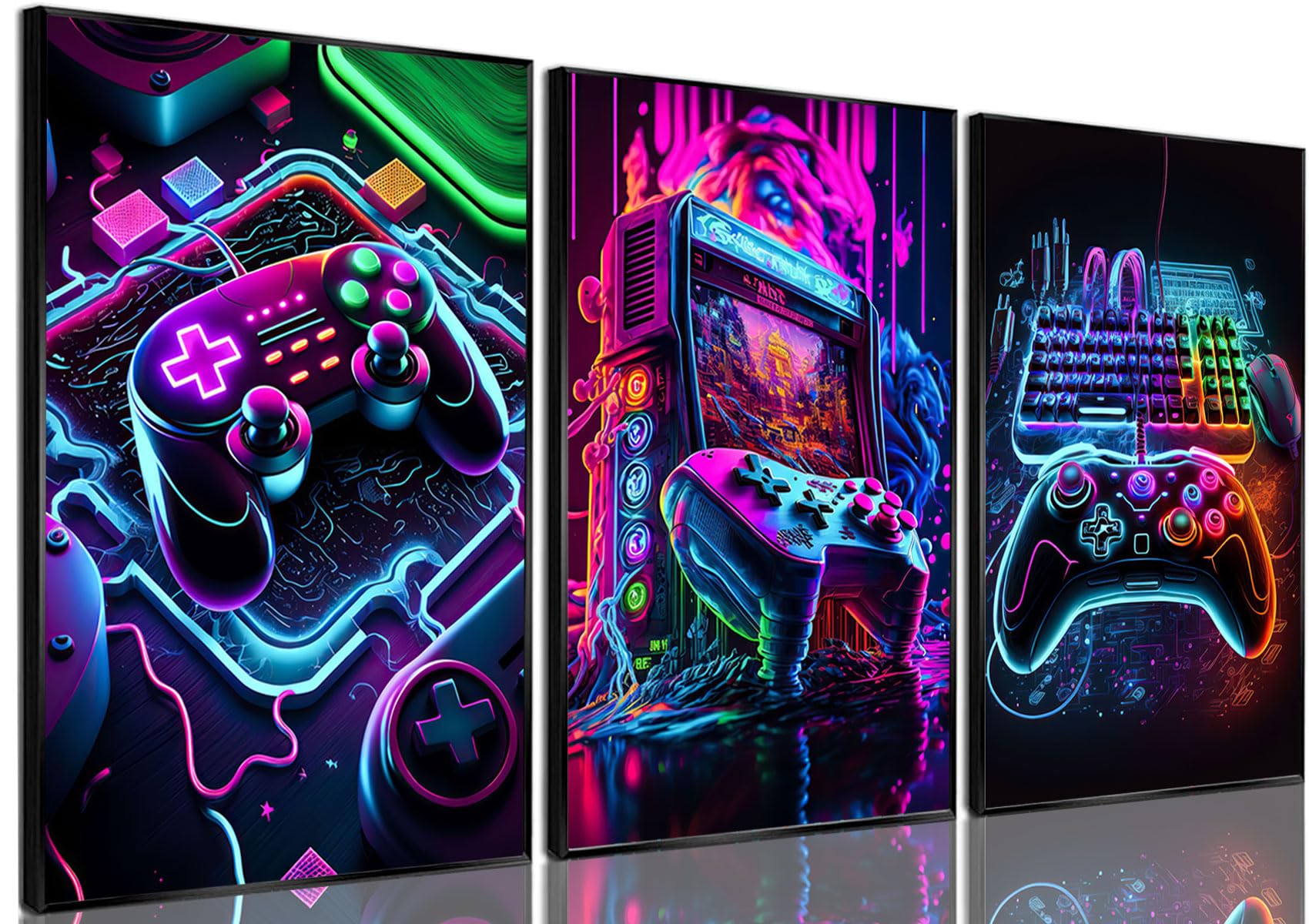 Bgfce 3Pcs Game Room Decor Neon Gaming Posters Wall Art Gamer Accessories Theme Canvas Print Game Console Painting Picture For C