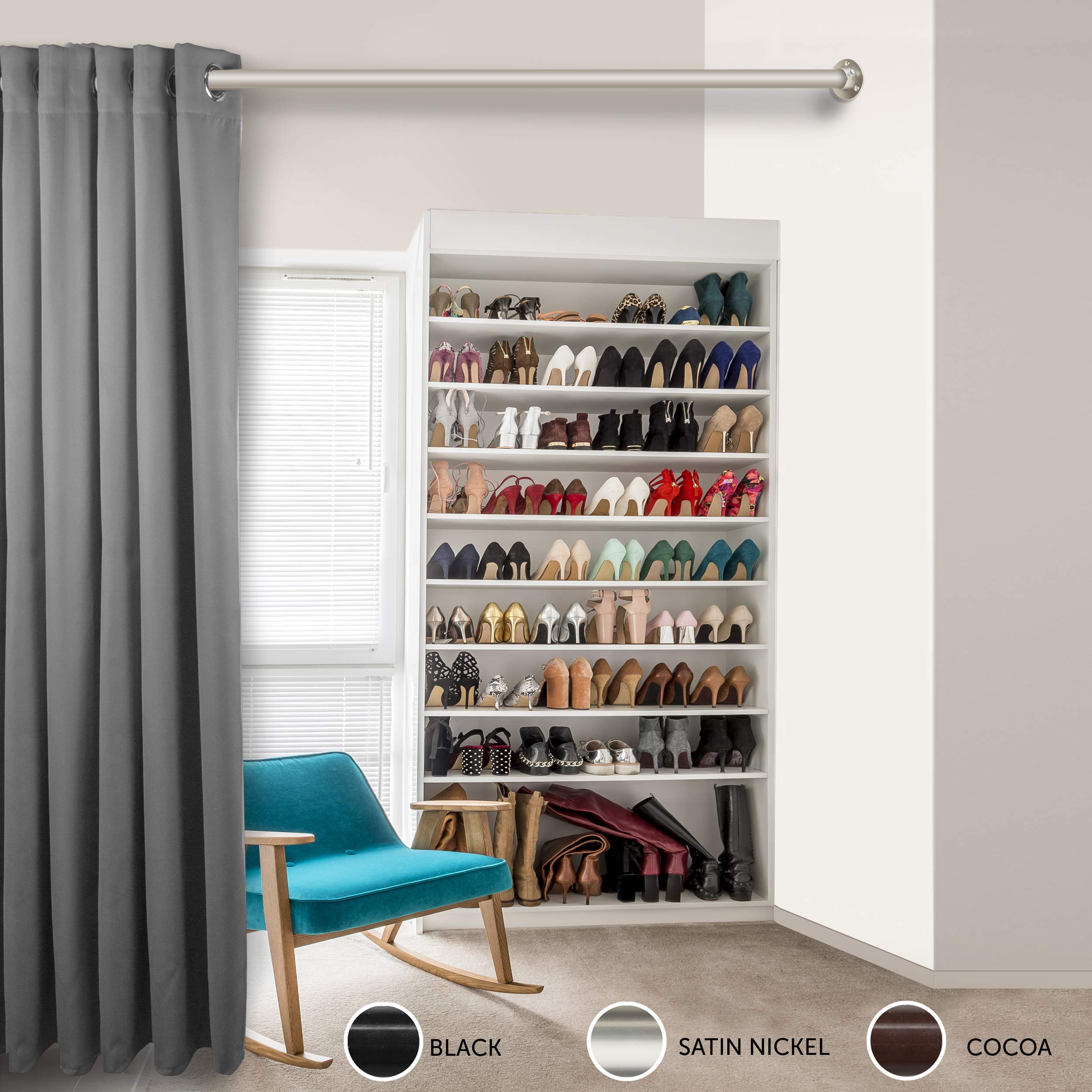 Rod Desyne 1.5'' Premium Heavy Duty Adjustable Closet Rod With Socket Set, 28 X 48, Satin Nickel