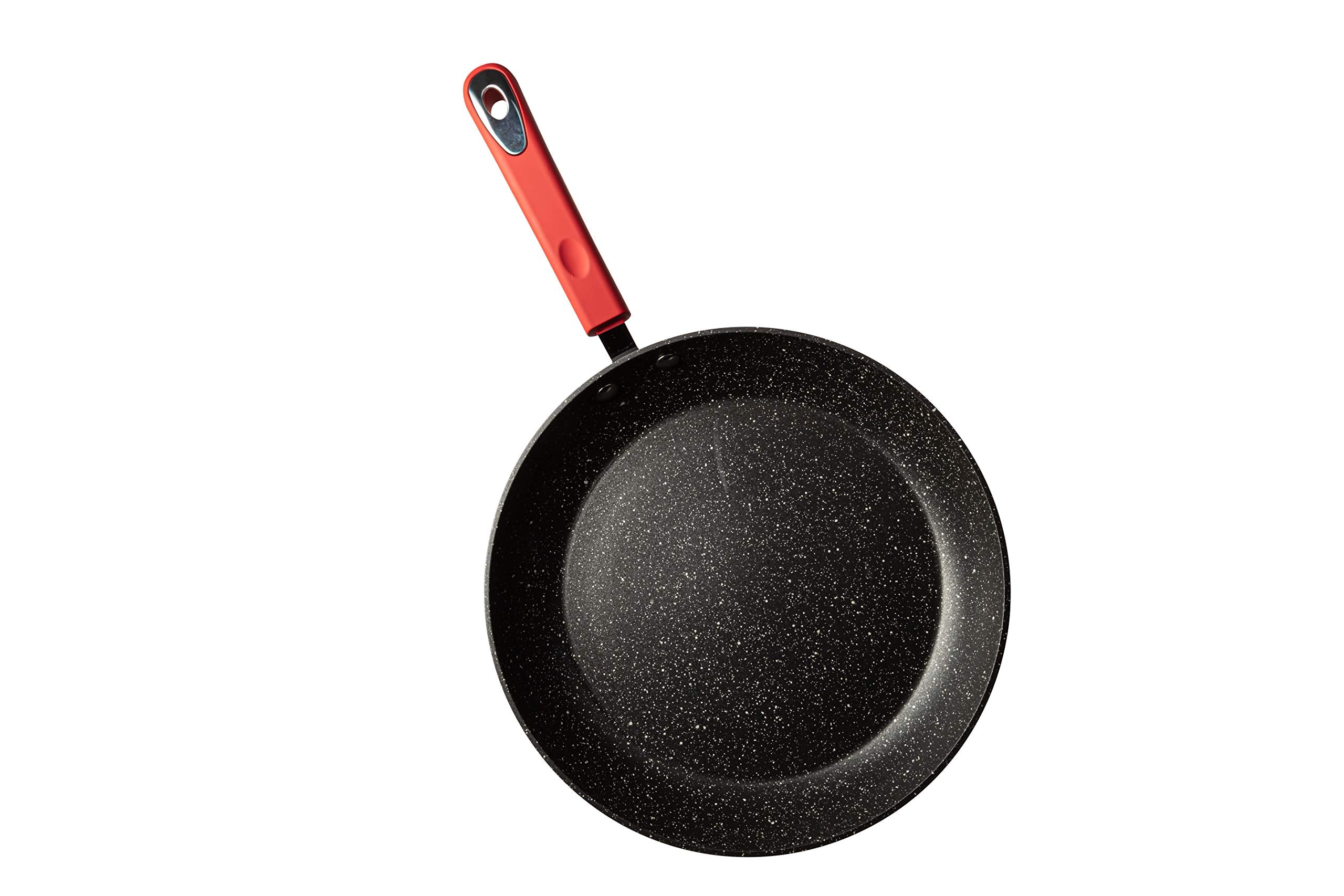 Millvado 11'' Nonstick Frying Pan: Large Skillet With Heavy Duty Non Stick Coating - Red Silicone Handle - Induction Compatible