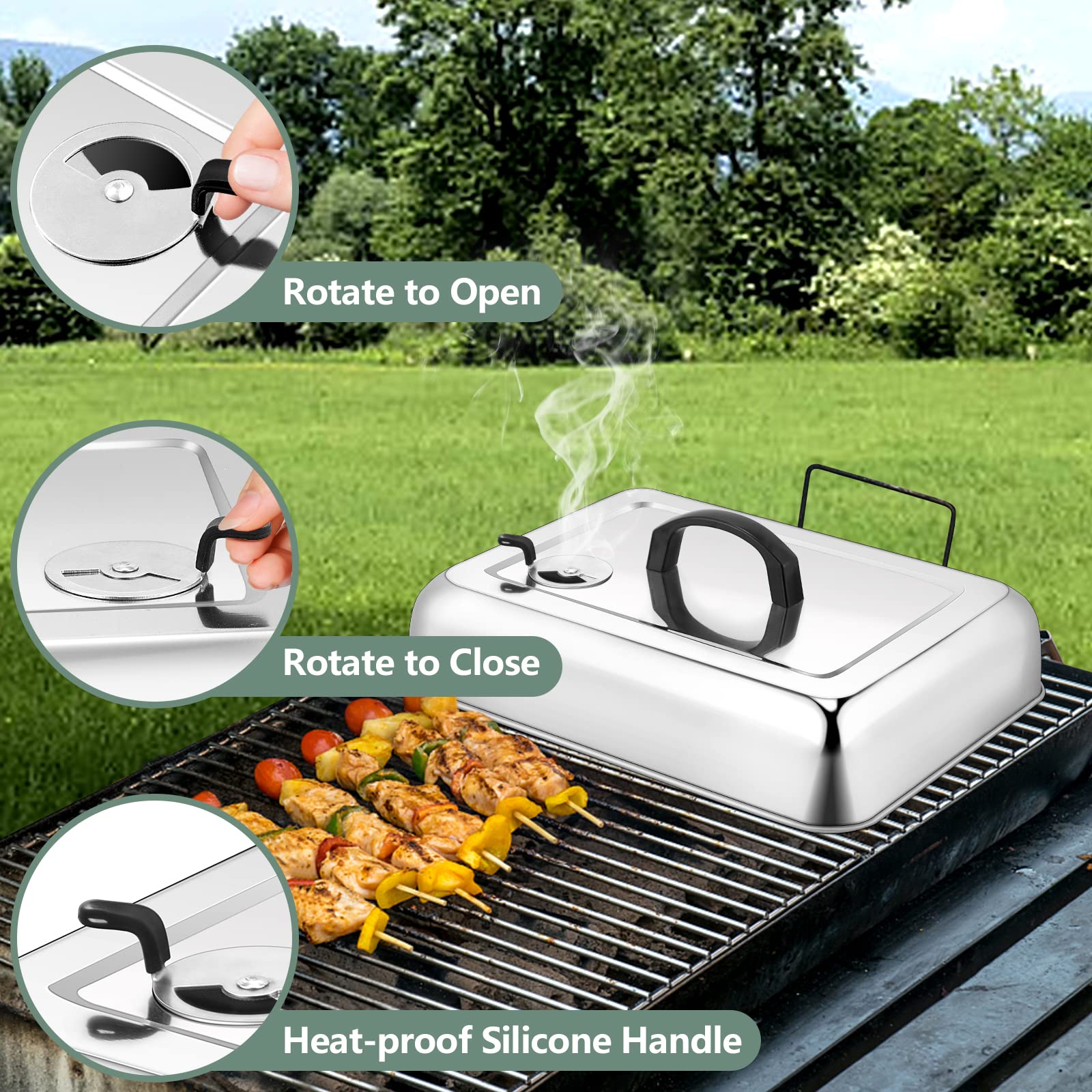 2Pack Melting Dome For Griddle, Leonyo 13'' & 9'' Rectangular Griddle Basting Cover With Adjustable Vent, Stainless Steel Burger