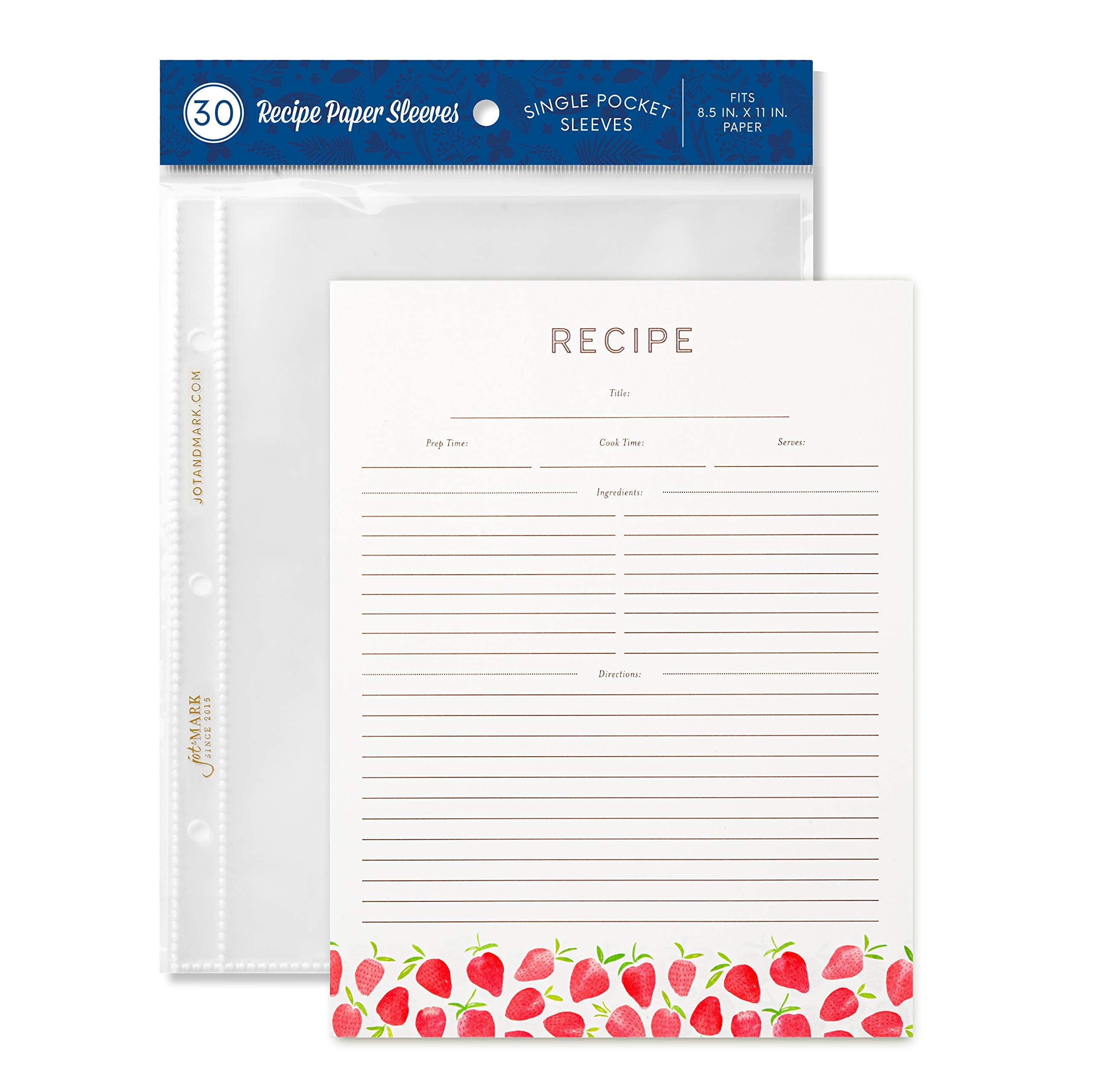 Recipe Binder Protective Sleeves And Printed Paper 8.5'' X 11'' Expansion Pack (Strawberry Wilds)