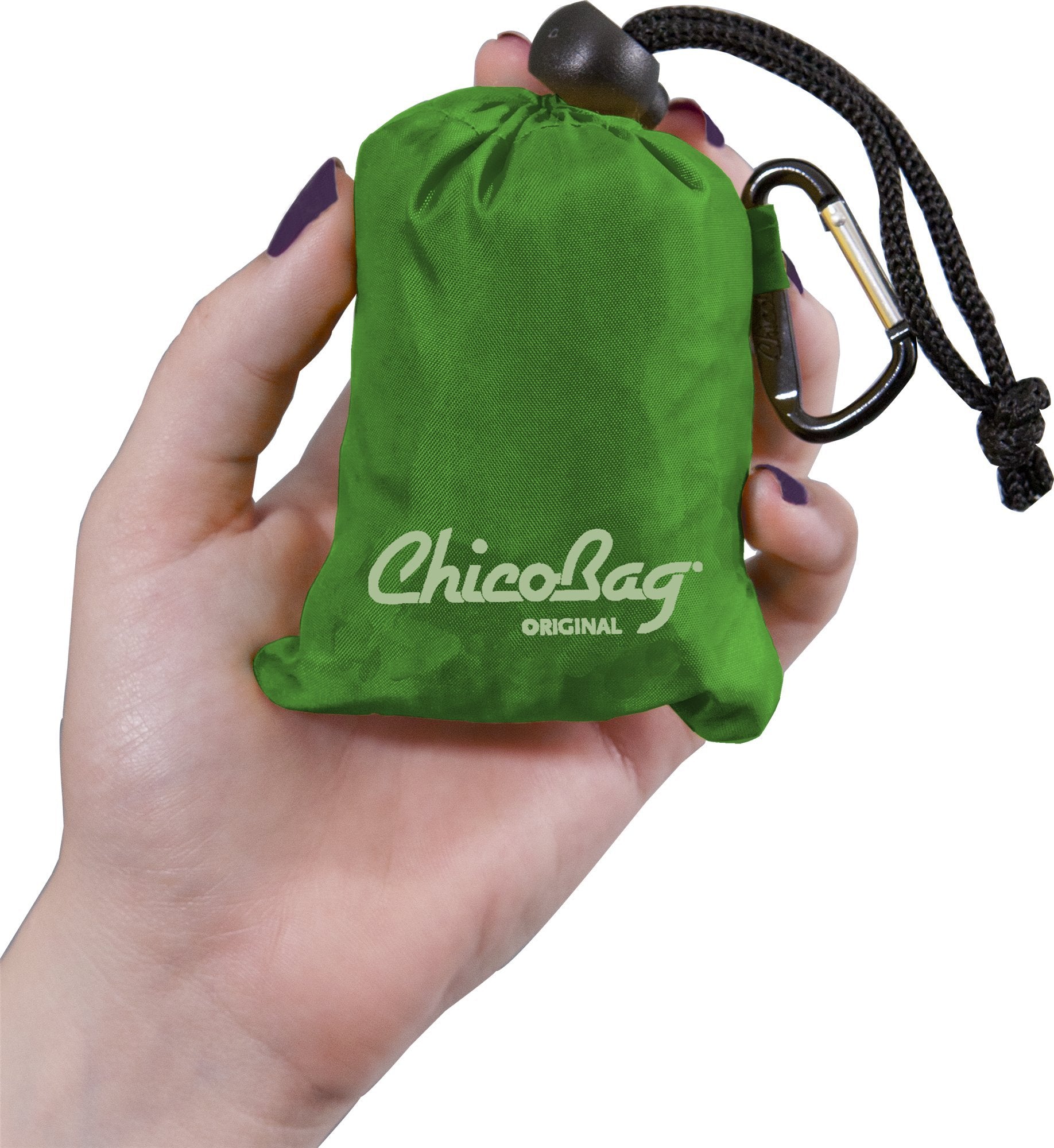 ChicoBag Original Reusable Tote Bag with Carabiner Clip  Compact Reusable Grocery Bags  Eco Friendly  Pale Green (Pack of 4)