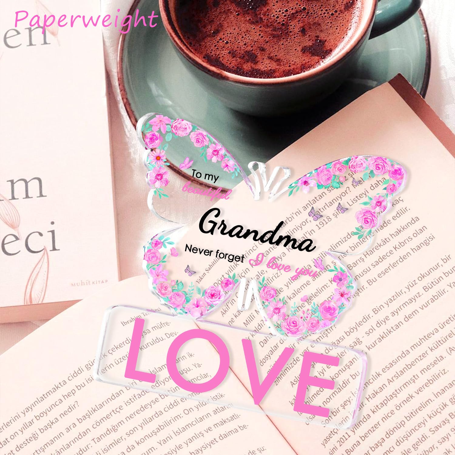 Butterfly Acrylic Plaque Grandma Gifts - Gigi Gifts for Grandma, Birthday Gifts from Kids, Memorial Keepsake Self-Standing Home