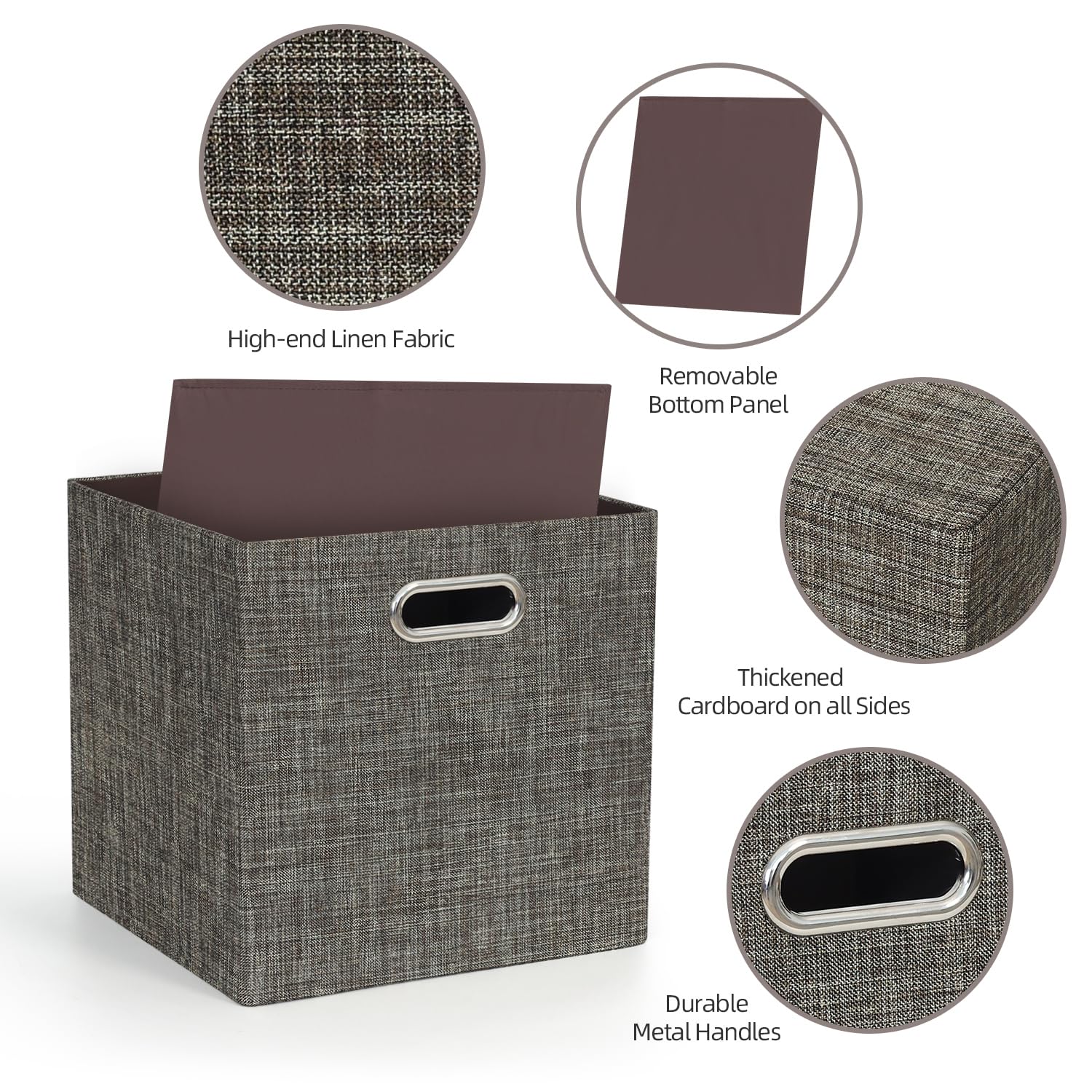 Posprica Storage Basket Bins 13?13 Foldable Storage Boxes Containers for Closet Organizer Shelf Cabinet Bookcase Thick Fabric Drawer with Shimmer 4pcs Brown
