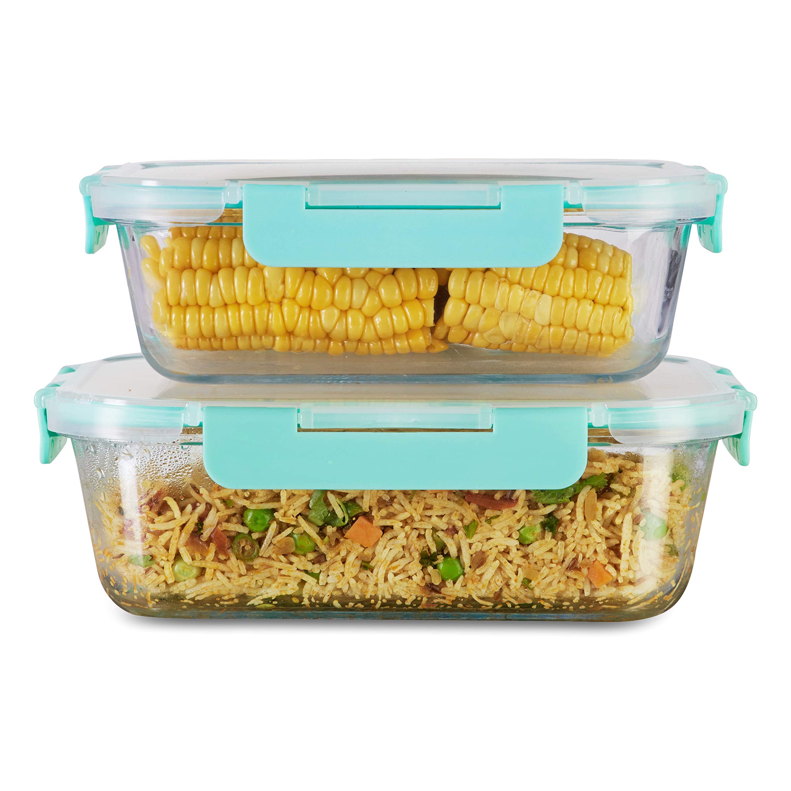 Allo FoodSafe 1040ml & 1520ml Rectangle Glass Food Storage Container with Break Free Detachable Lock, Oven Safe Microwave Safe, 