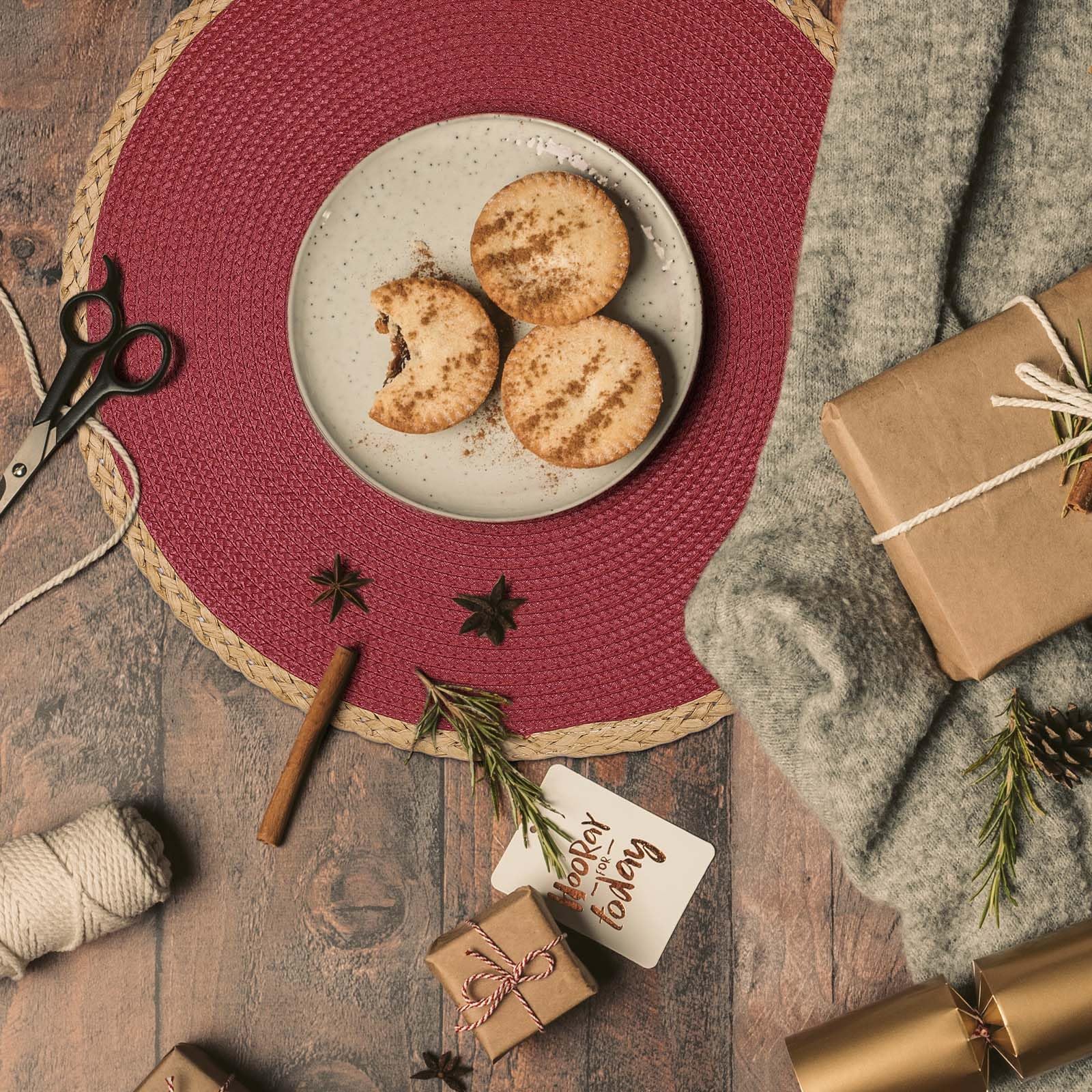 Noctiflorous Round Braided Placemats Set Of 8 Table Mats 15 Inches Washable Heat Resistant For Dining Table Non-Slip Indoor Outd