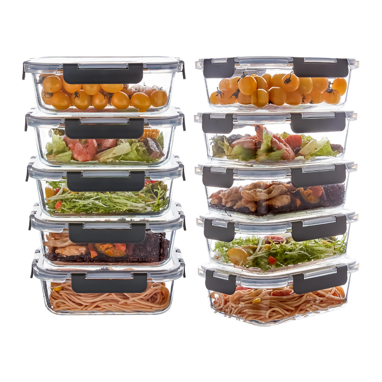 Wancilock 10 Packs 22 Oz Glass Meal Prep Containers, Glass Food Storage Containers With Lids, Reusable Airtight Leakproof Glass 