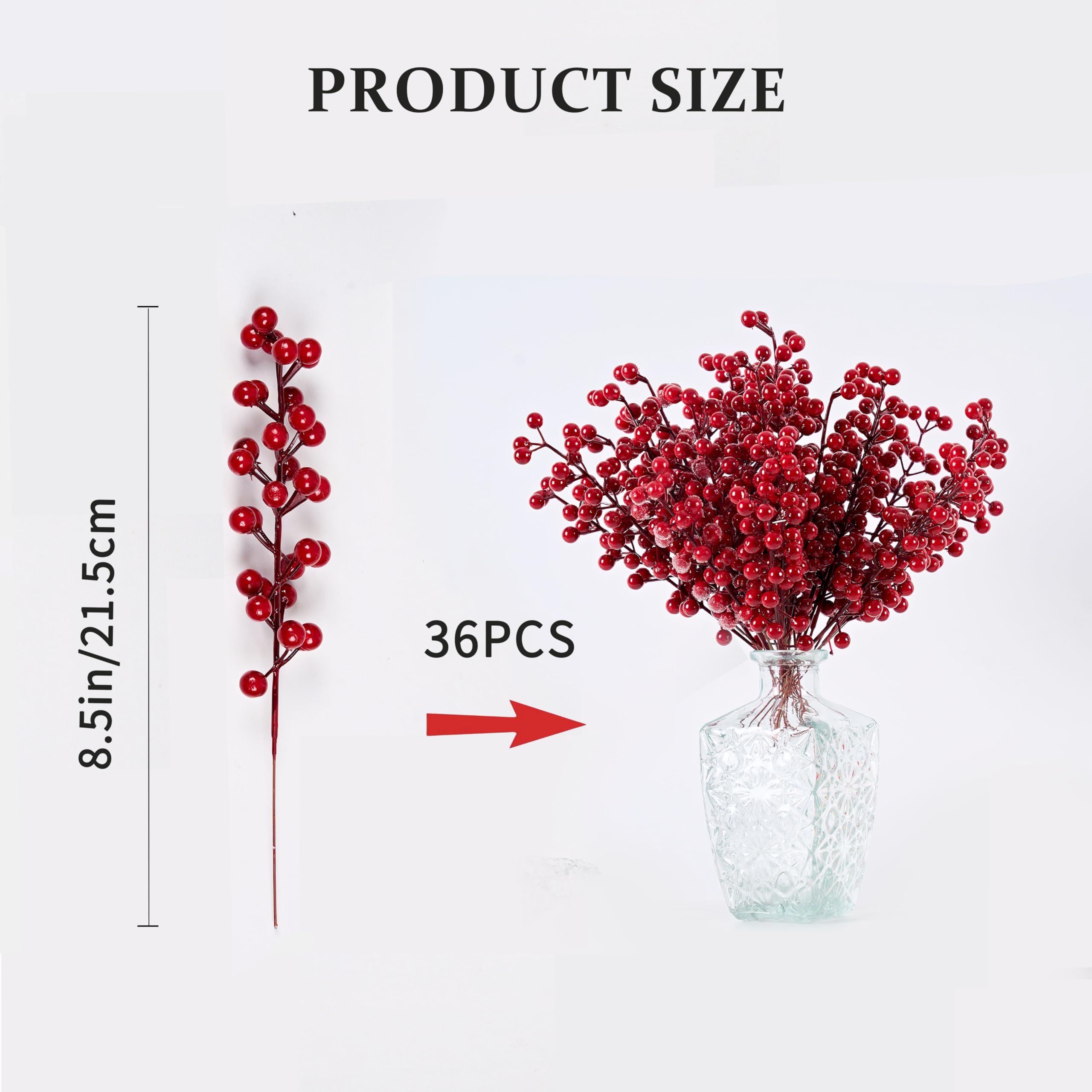 zjlmit 36 Pack Christmas Tree Decorations Artificial Red Berry Stems 8.5 Inch Christmas Berry Picks with Holly Berries for Xmas
