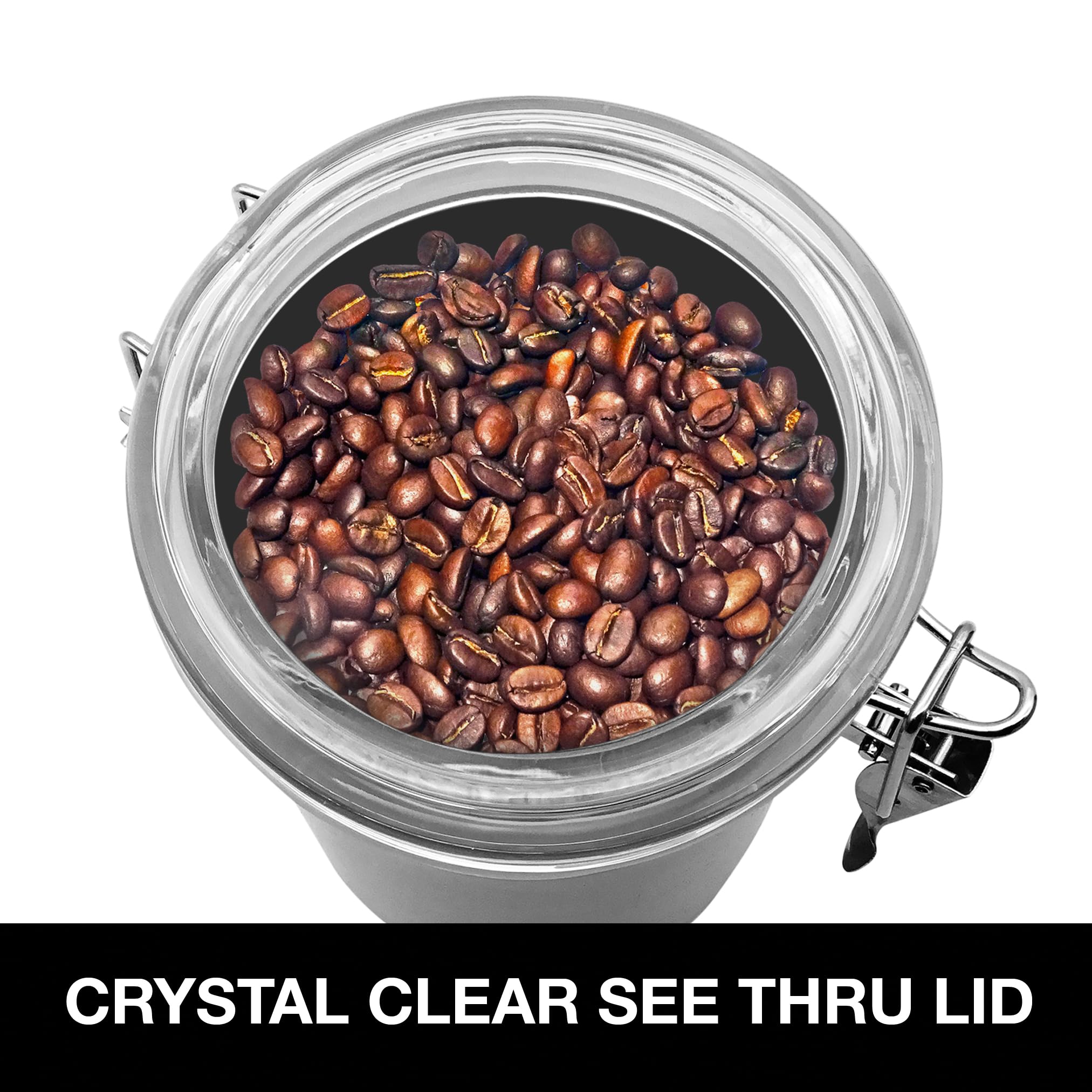 Oggi 36-Ounce Stainless Steel Canister With Clear Acrylic Lid And Locking Clamp